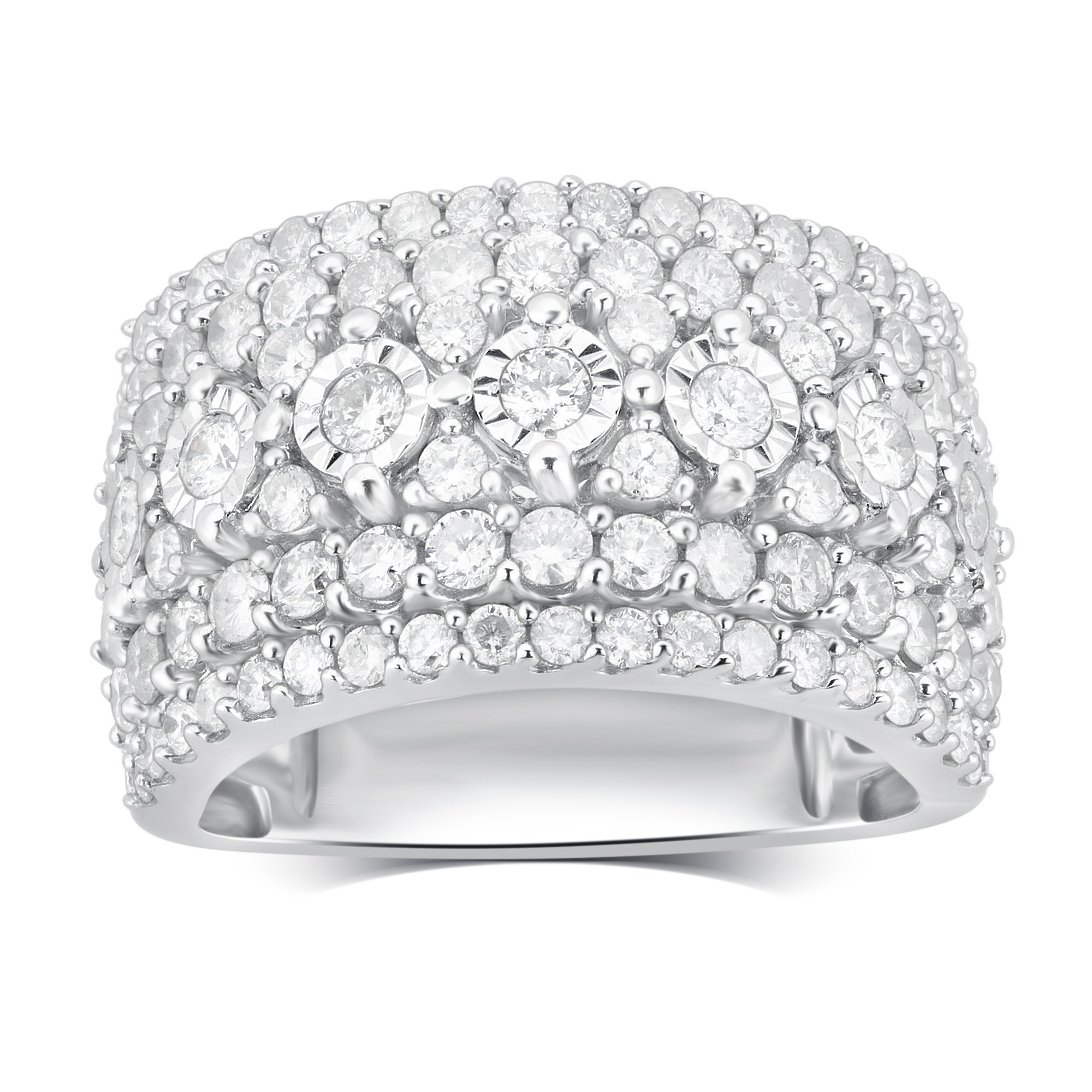 Miracle Plated Diamond Anniversary Band Ring (J-K, I3) Rhodium Plated Sterling Silver Illusion Set 2.25 Carat Round-cut Diamond Fashion Jewelry for Women