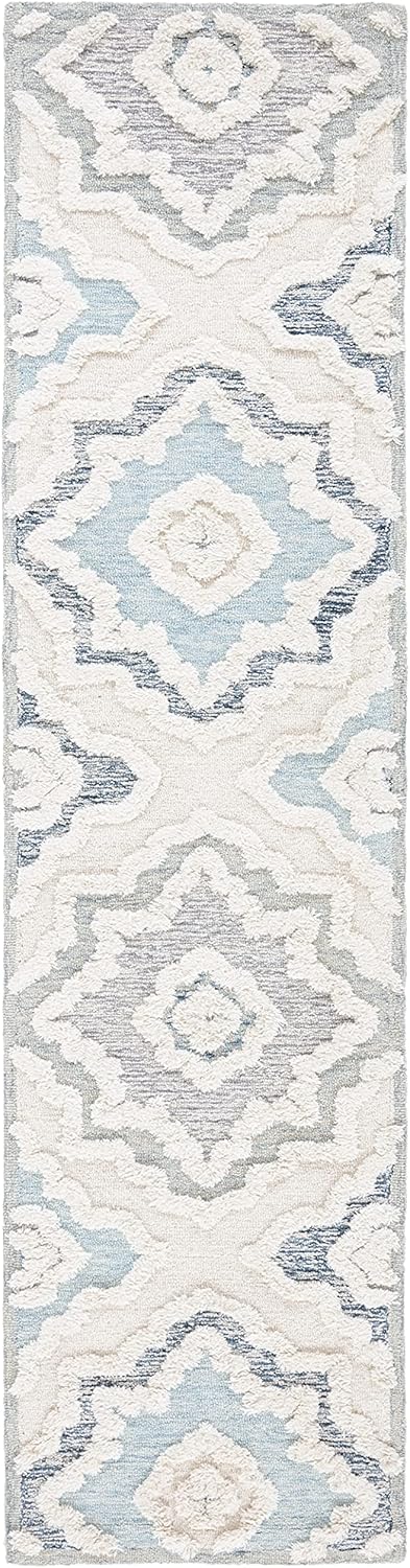 Ivory and Light Blue Hand-Tufted Wool 8' x 10' Area Rug