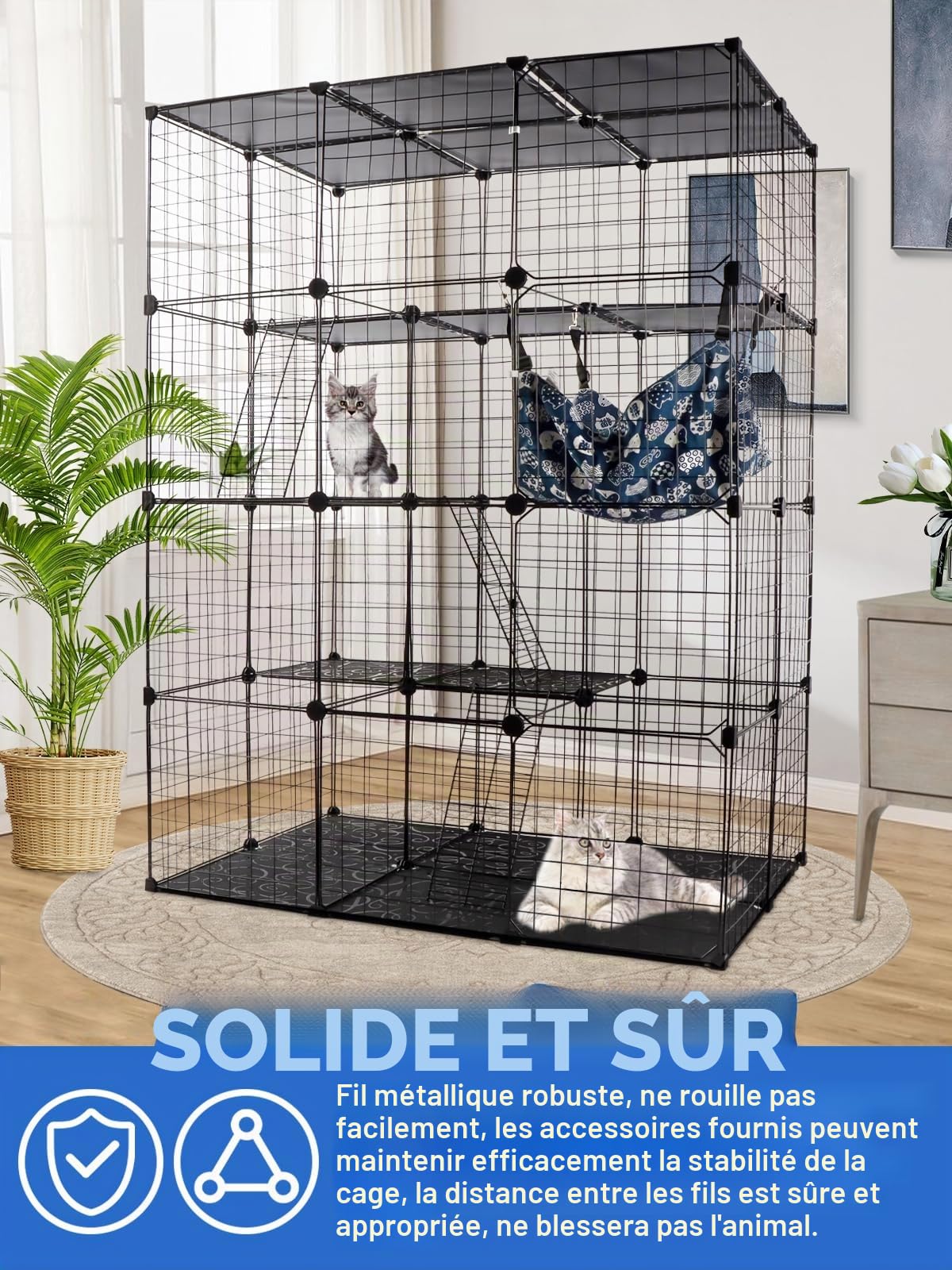 Kalolary Grande cage pour chat 4 niveaux avec hamac, parc amovible en fil métallique pour animal domestique