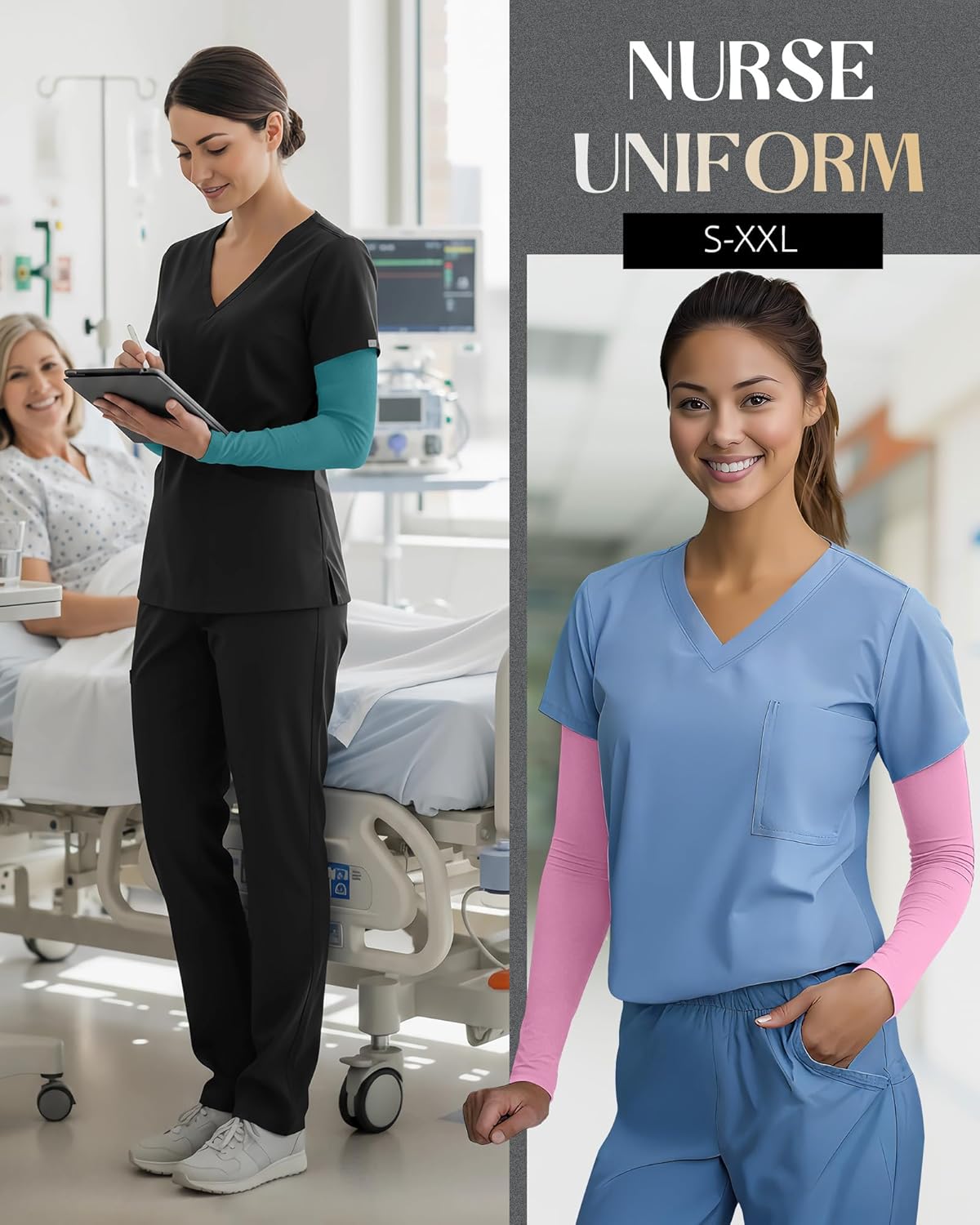 4 Pack Women's Underscrub T-Shirts, Long Sleeve 65% Cotton Tees Slim Fit Scrub Tops Scoop Neck Basic Layer Shirts - Image 6