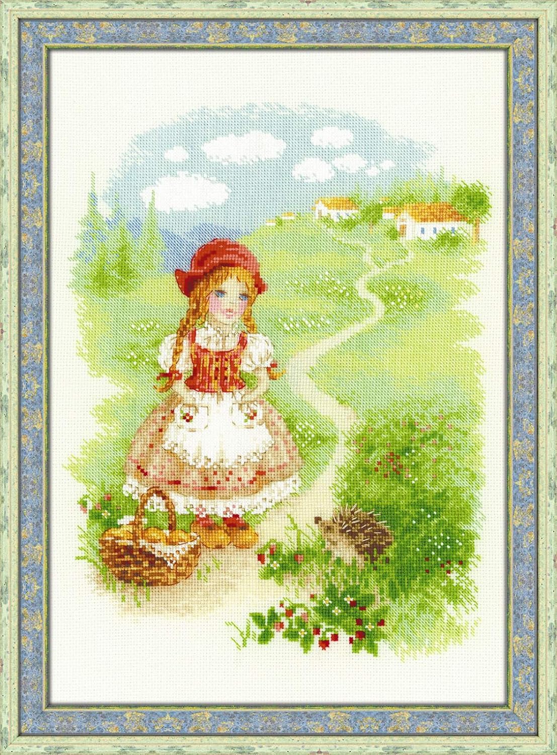 RIOLIS Little Red Riding Hood, Counted Cross Stitch Kit 8.25"x11.75" Zweigart 18 carton Beige AIDA 27 Colors, Multi-Colored