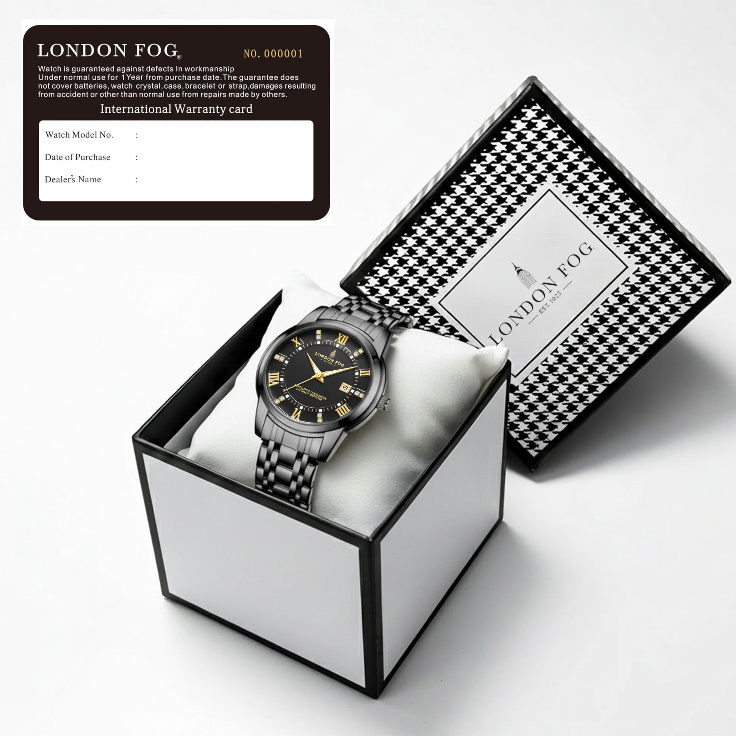 London Fog Regent Collection Analog Quartz Watch for Men with Black Dial and Black Stainless Steel Strap, Metal Case, Date Display, Luminous Hands & Hour Markers, Water Resistant 4
