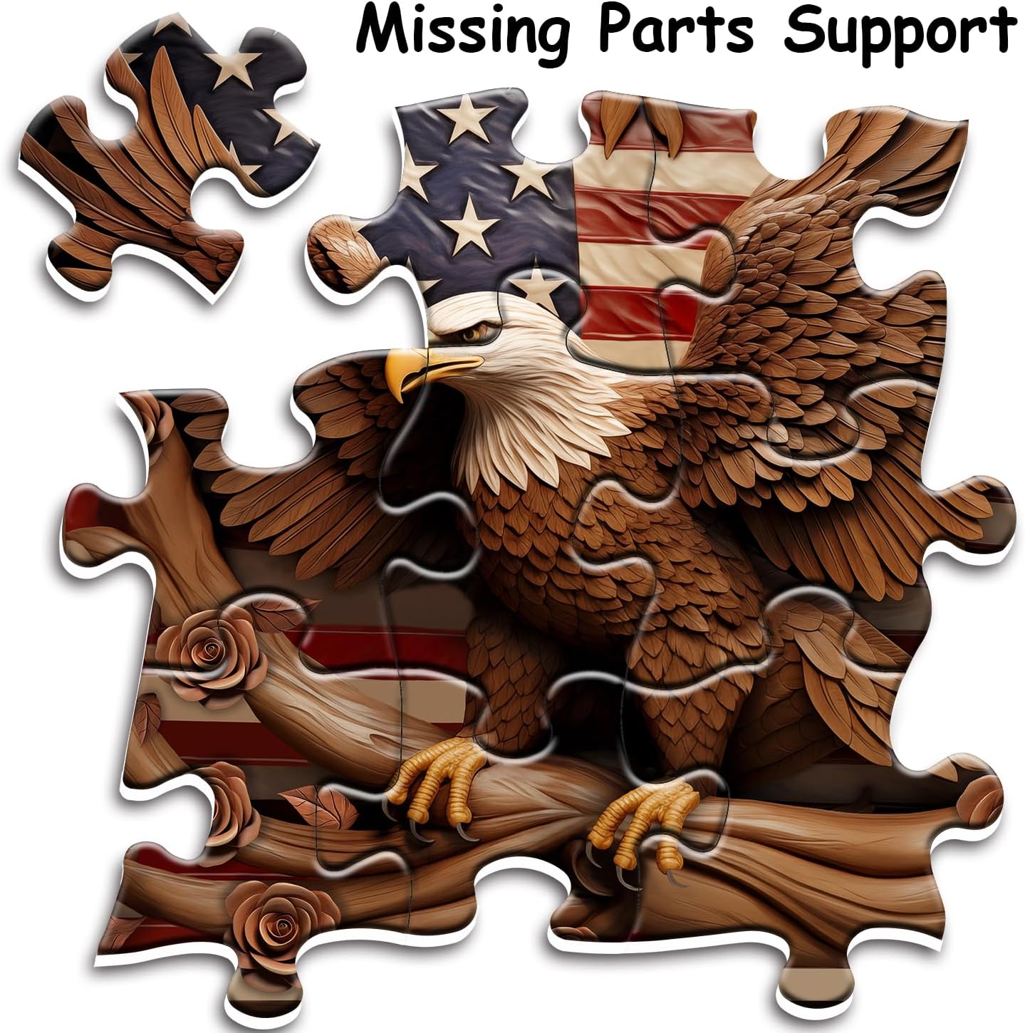 American Flag Eagle Puzzles for Adults 1000 Pieces, Vintage USA Patriotic Faith Jigsaw Puzzle, United States Bird Roses Flower Puzzles as Home Decor