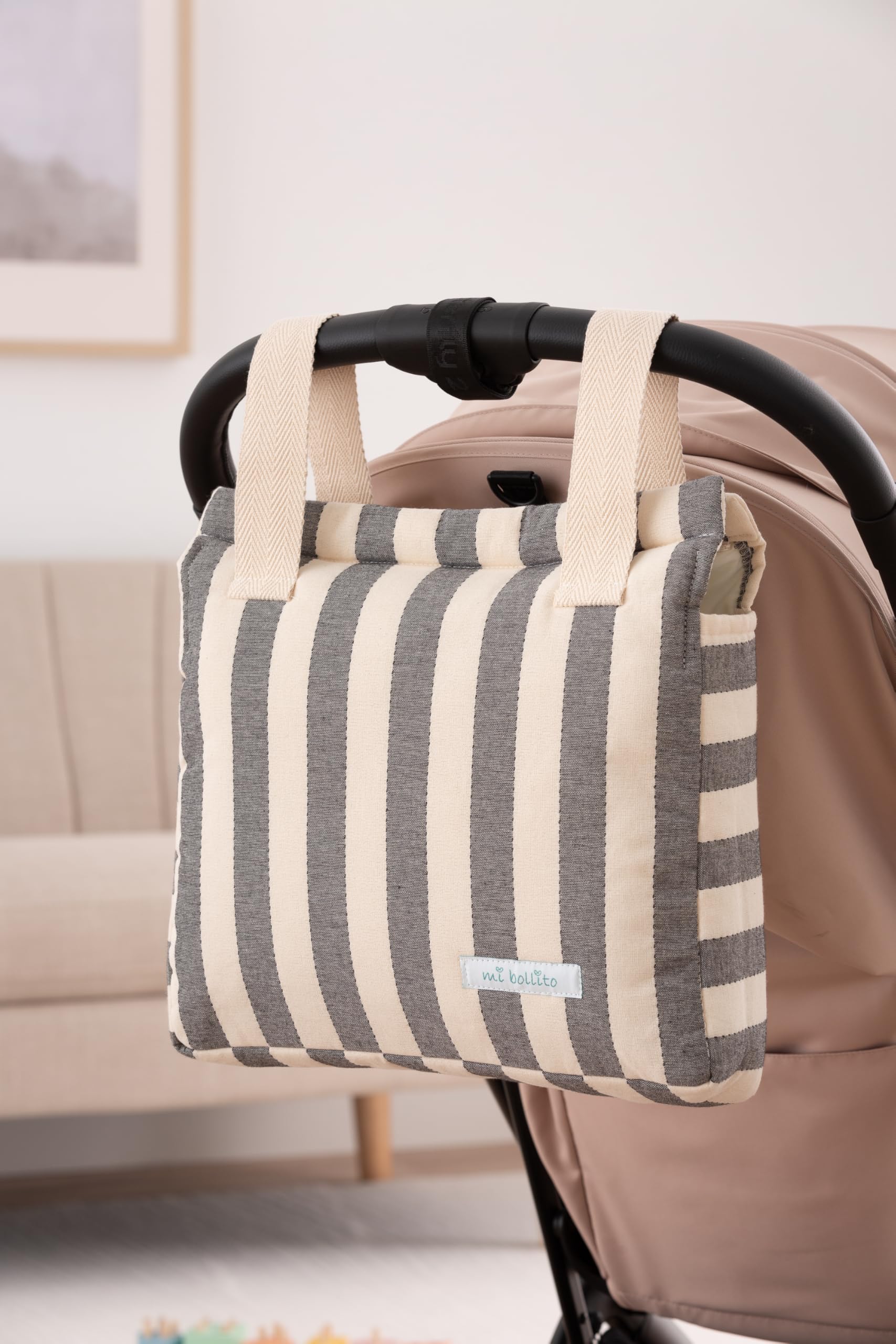 Sac à roulettes pour bébé | Nouvelle collection | Sac pour poussette universel avec fermeture à clic | Léger, pratique et avec grande capacité | Motif à rayures.