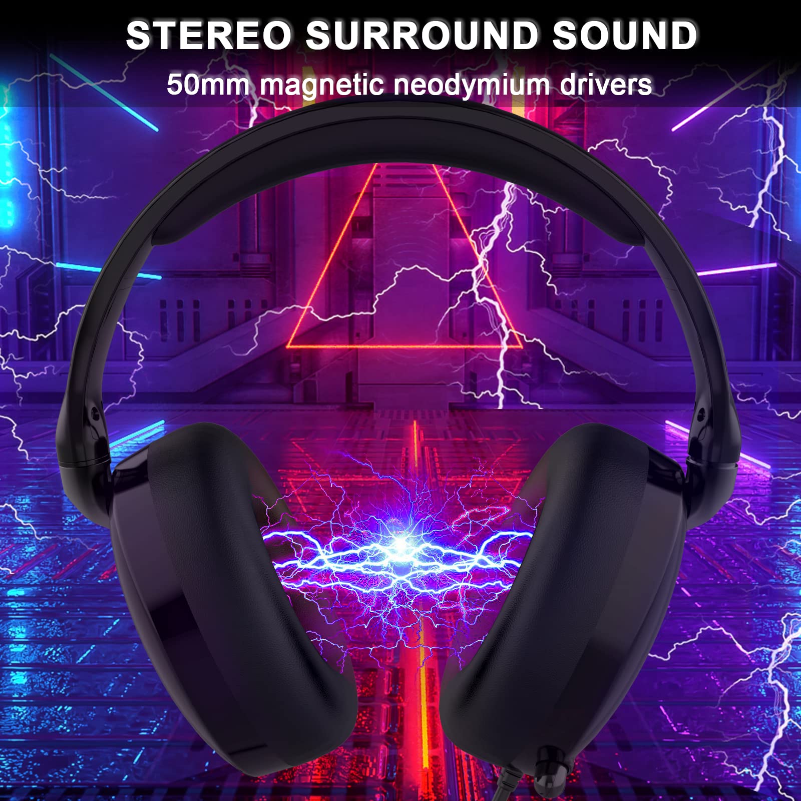 Cuffie da gioco per PS4 PS5 PC con audio surround 3D con microfono, cuffie cancellazione del rumore RGB luci per gamer, 21 x 20 x 6 cm, colore nero