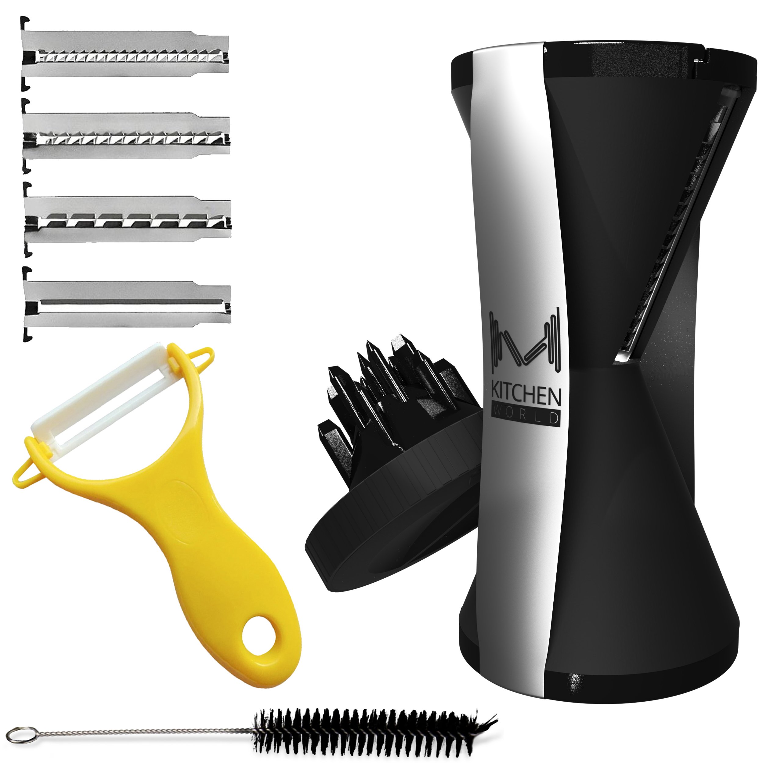 mKitchen 4 Blades Spiral Slicer Spiralizer New Generation Complete Bundle-9 Recipe eBooks-Vegetable Cutter-Zucchini Pasta Noodle Spaghetti Maker with Vegetable Peeler and Cleaning Brush