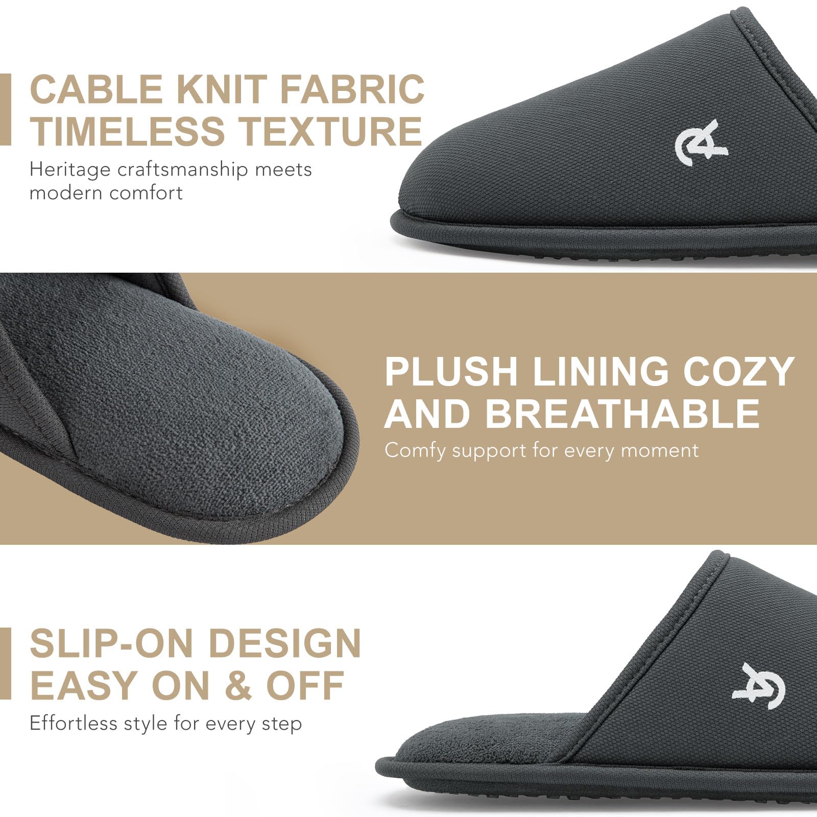 VeraCosy Chaussons tricotés écossais classiques en mousse à mémoire de forme pour homme