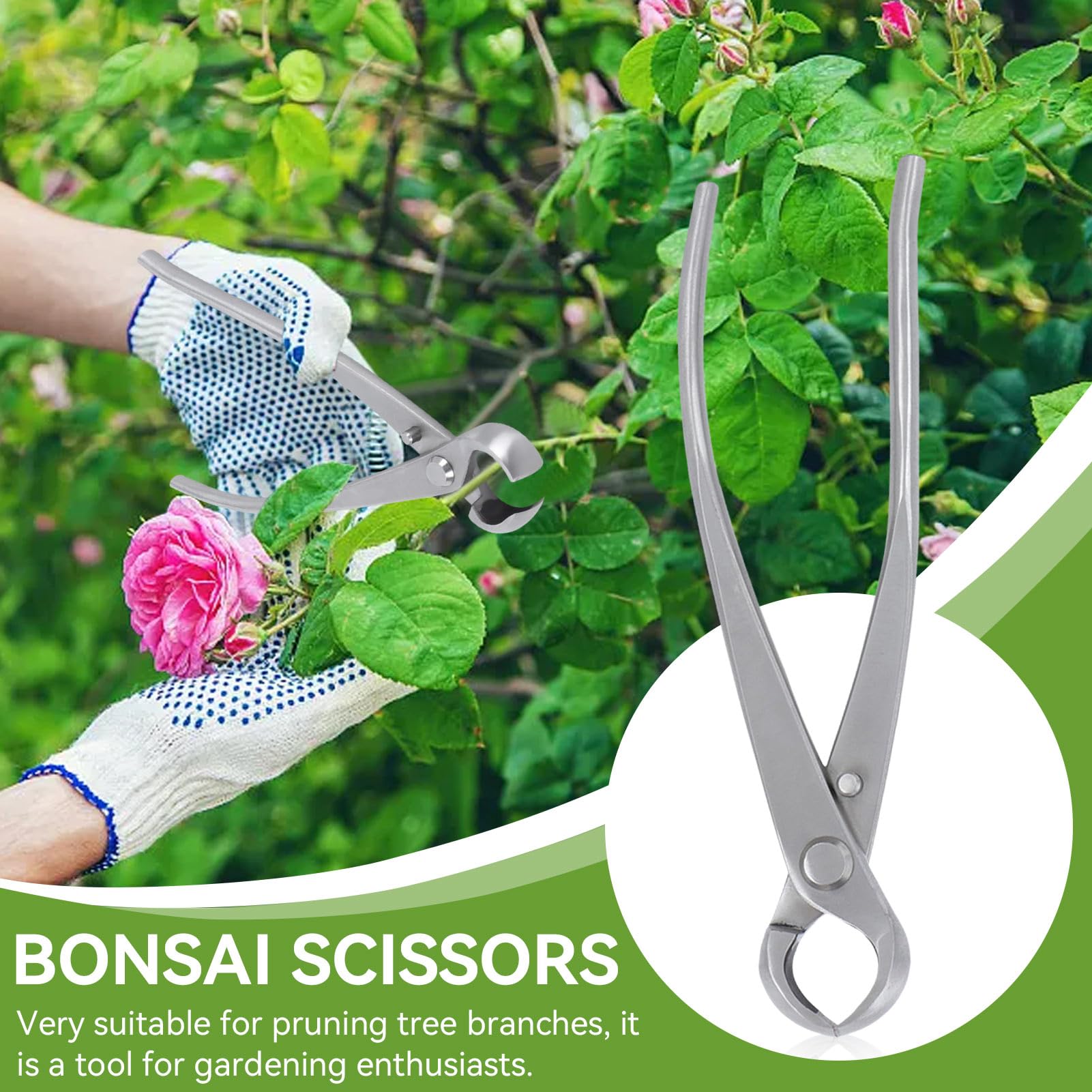 Cortador cóncavo de acero inoxidable para bonsái de 180 mm, ideal para podar, recortar y dar forma, con mango ergonómico, tijeras para bonsái, herramienta de jardín