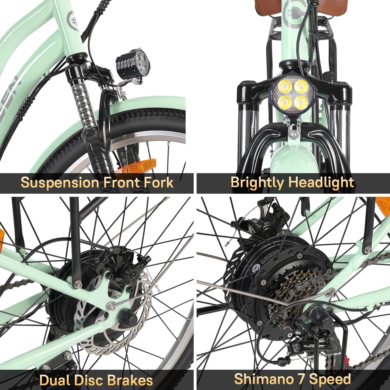 Electric Bikes for Adults, 1000W Peak Electric City Cruiser 25Mph Step-Thru Electric Bicycle, 48V 696Wh/36V 450Wh Removable Battery, 26" Ebikes for Adults, Professional 7-Speed(Fits for 5.2Ft-6.3Ft)