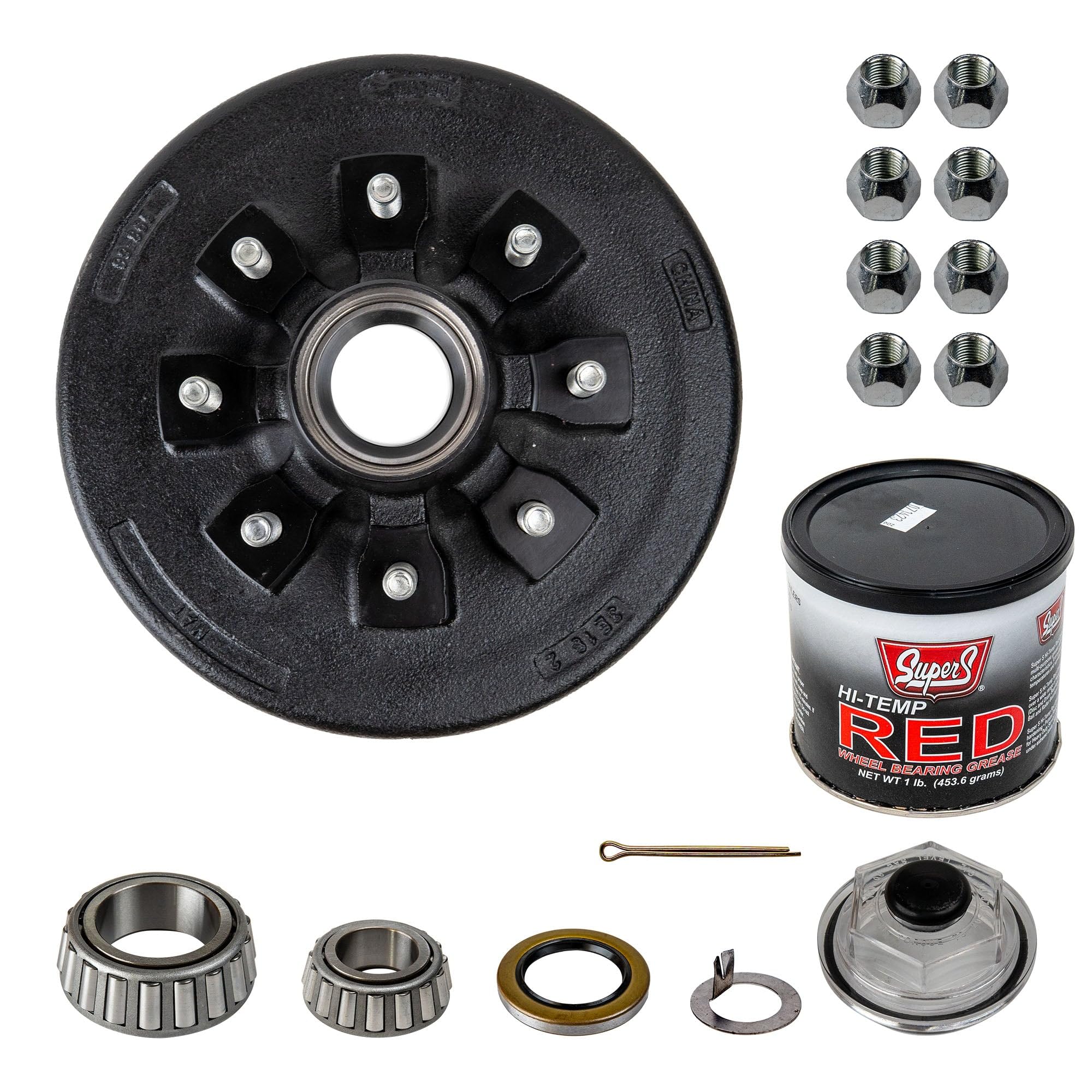 The Trailer Parts Outlet - 8k Trailer Axle Grease Hub and Drum Assembly with Grease - 8 Lug - 9/16