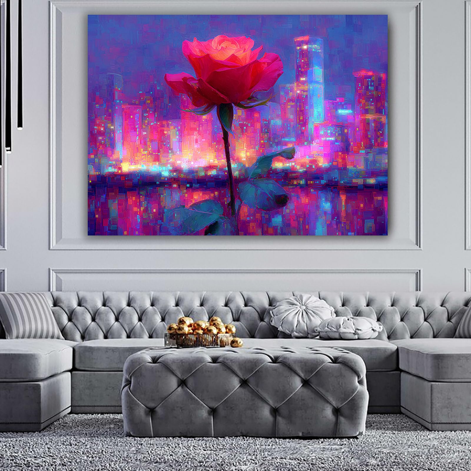 ZAMAEIU pósteres abstractos de hoja botánica impresa Rosas urbanas Arte Decorativo de la Oficina Sala de Estar（Morado-30x50cm Enmarcado