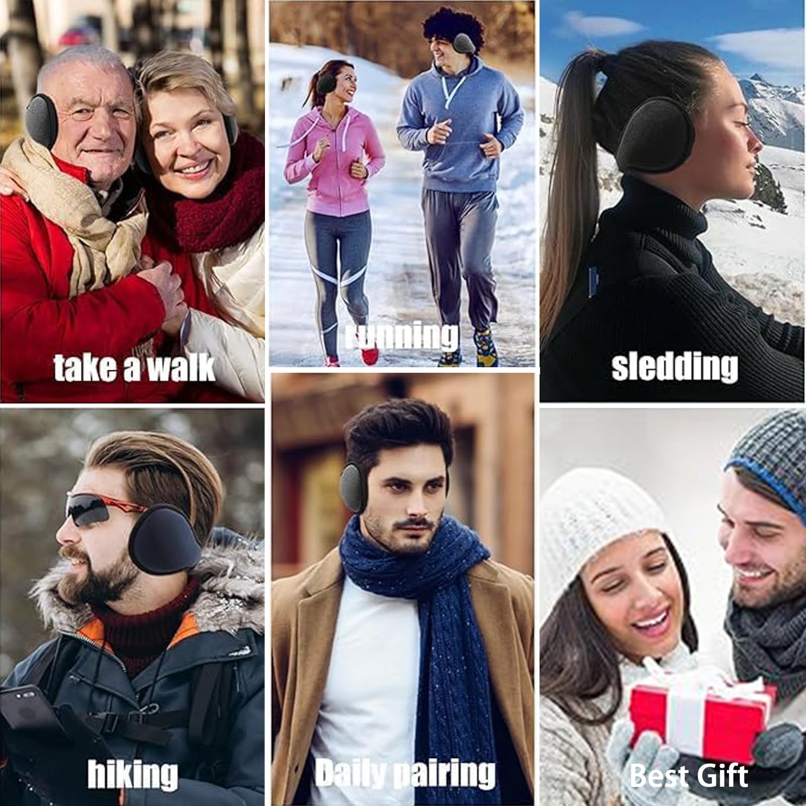 MOAZIFI 2 Stück Winter Ohrenwärmer Herren, Ohrenwärmer Damen, Ohrenschützer Wind, Verstellbar Ohrwärmer, Für Herren Damen Stricken Ohrenschützer Ear Warmers Earmuffs Für Outdoor(Grau, Schwarz)