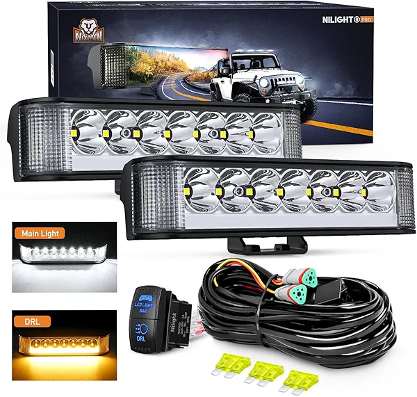 Nilight Side Shooter LED Light Pods with Amber DRL 6.5 Inch 2089LM Spot Flood Combo Offroad Driving Auxiliary Lights w/ 16AWG Wiring Kit for Truck ATV UTV Jeep