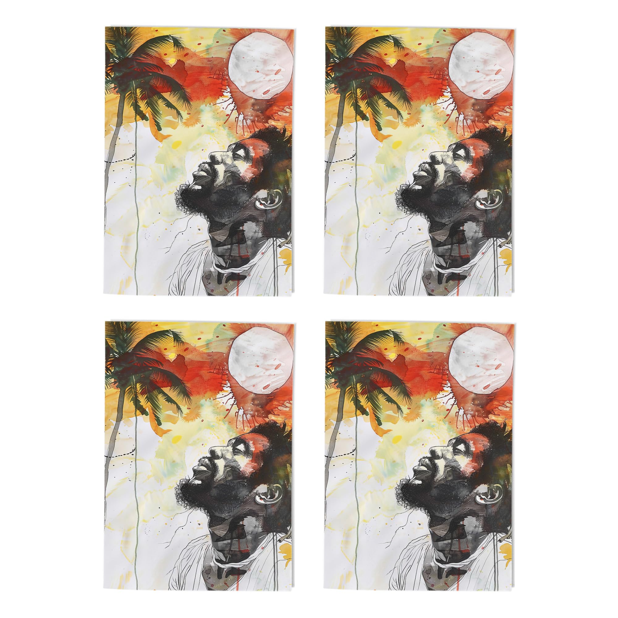Jamaican Portrait Sunset Art Cards Multipack of 4 Rastafari Greeting Cards For Any Occasion Blank Inside A6 10 x 15 cm