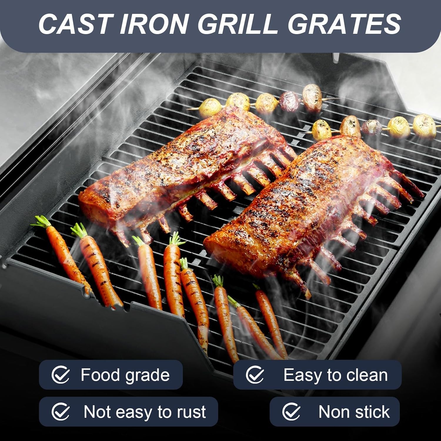 Uniflasy 19.5" Grill Parts for Weber Genesis Grill Grates for Weber Genesis 300 Series E310 E320 E330 S310 S320 S330 EP310 Cast Iron Cooking Grates Replacement for Parts 7524 7528