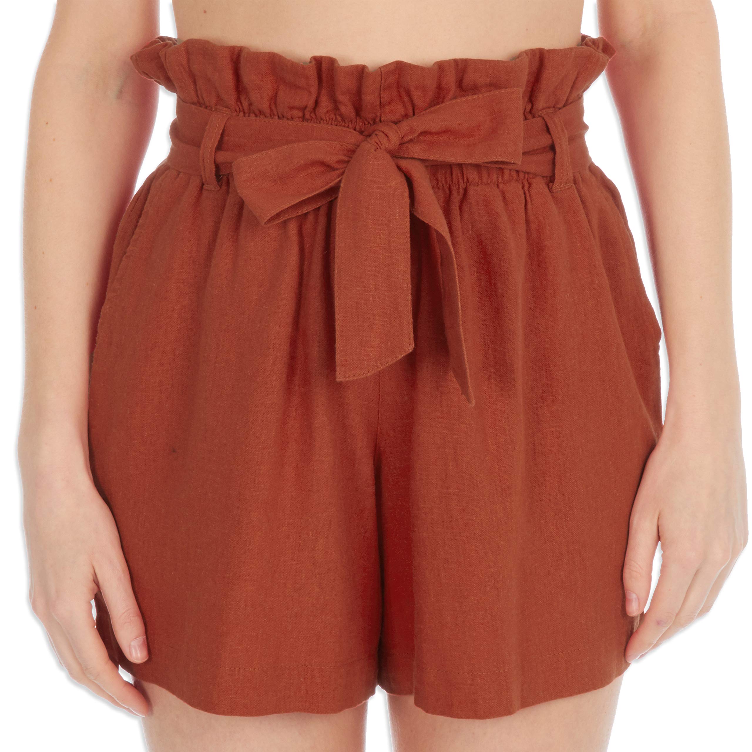 Metzuyan Ladies Linen Blend Paperbag Waist Shorts Red UK 12