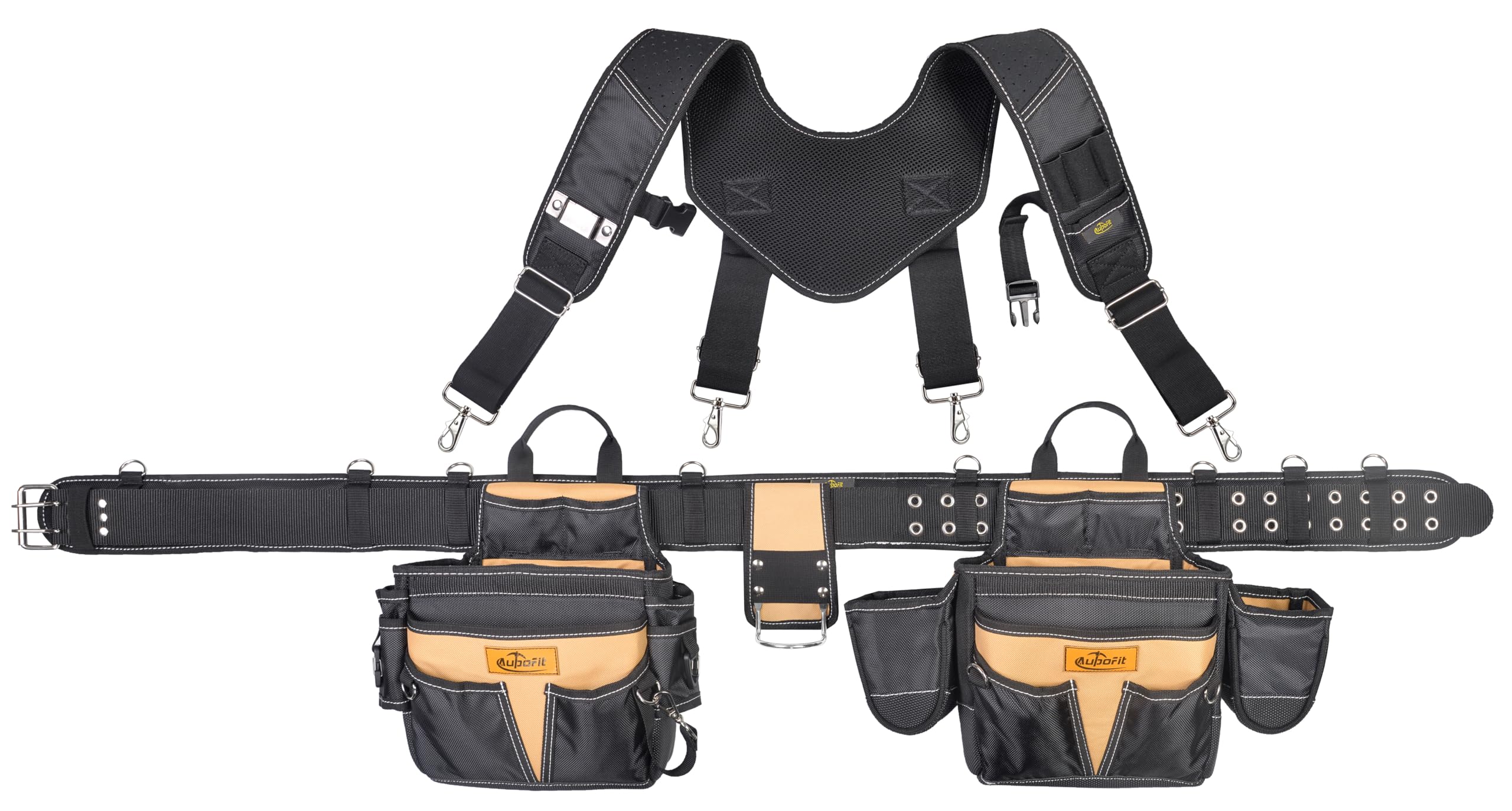 Professioneller Werkzeuggürtel mit 40 Taschen, 1680D Stoff, mit Hosenträgern, strapazierfähig, abnehmbar, verstellbar, Werkzeuggürteltasche für Techniker/Tischler/Rahmen/Bau/Dachdecker/Bauunternehmer