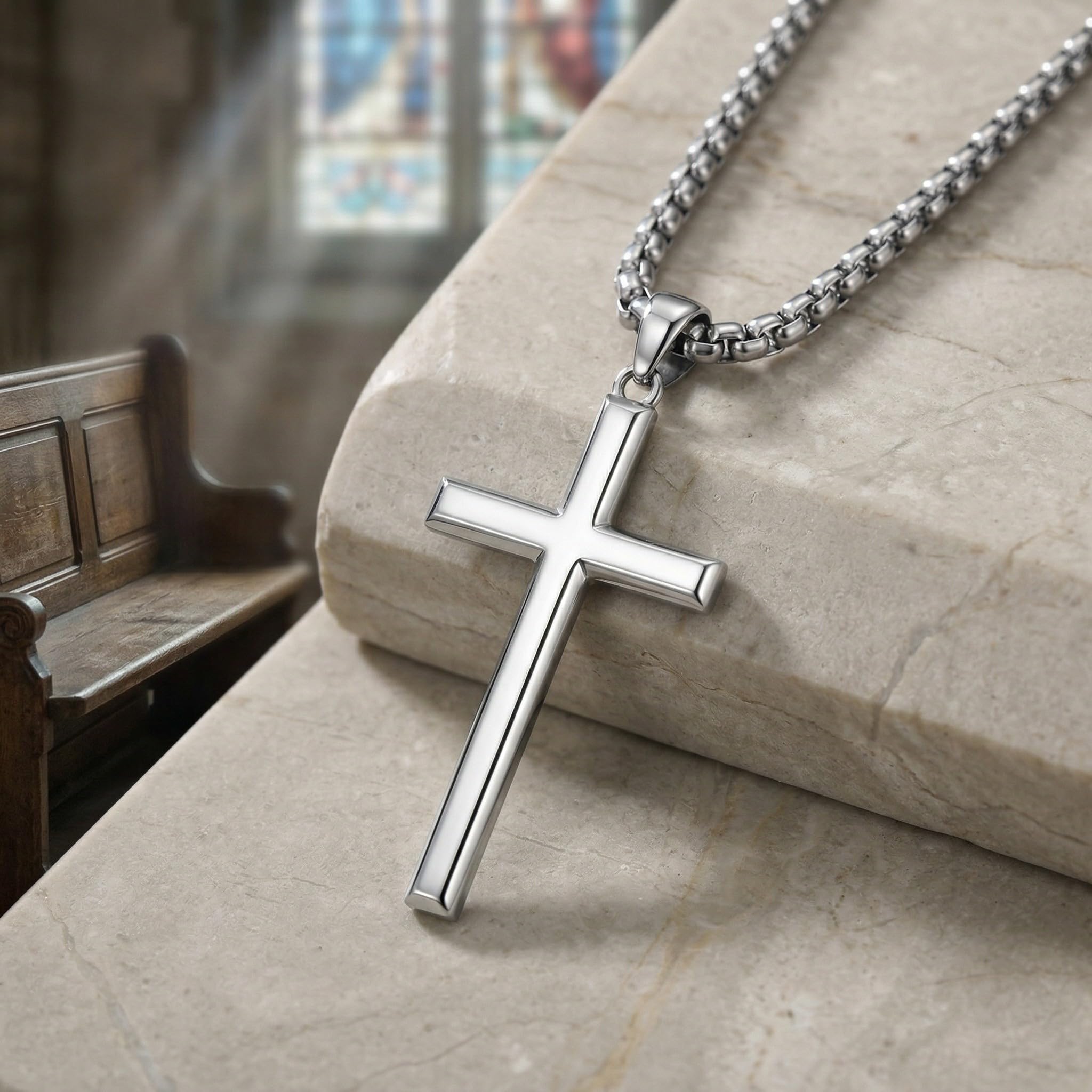 Kreuz Kette Herren 925 Silber Anhänger mit Edelstahlkette Christliches Schmuck Geschenk