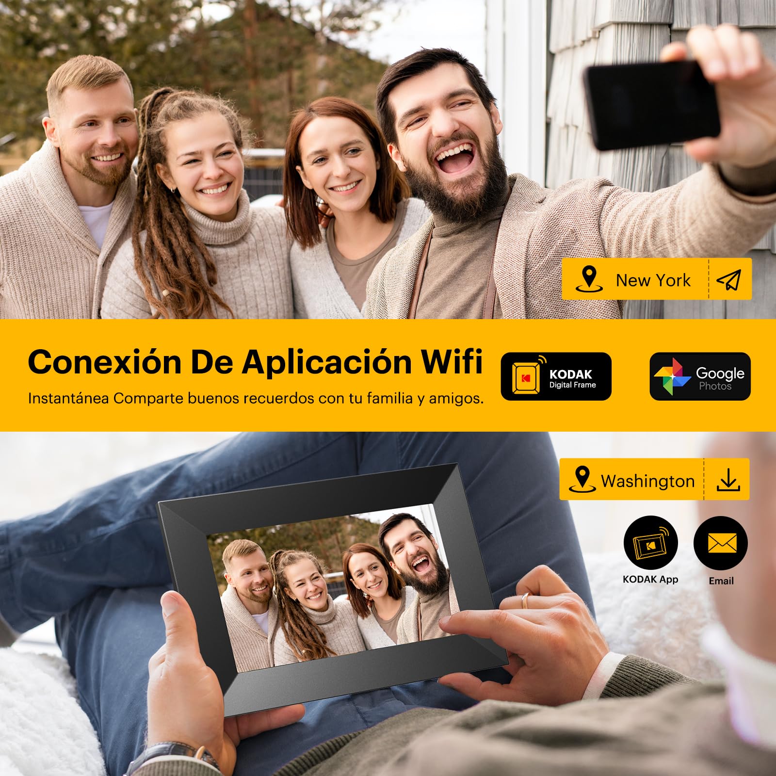 KODAK Marco de fotos digital de 7 pulgadas, WiFi, marco electrónico HD IPS, pantalla táctil, marco de fotos inteligente, nube con aplicación, memoria de 32 GB, rotación automática, compartir imágenes