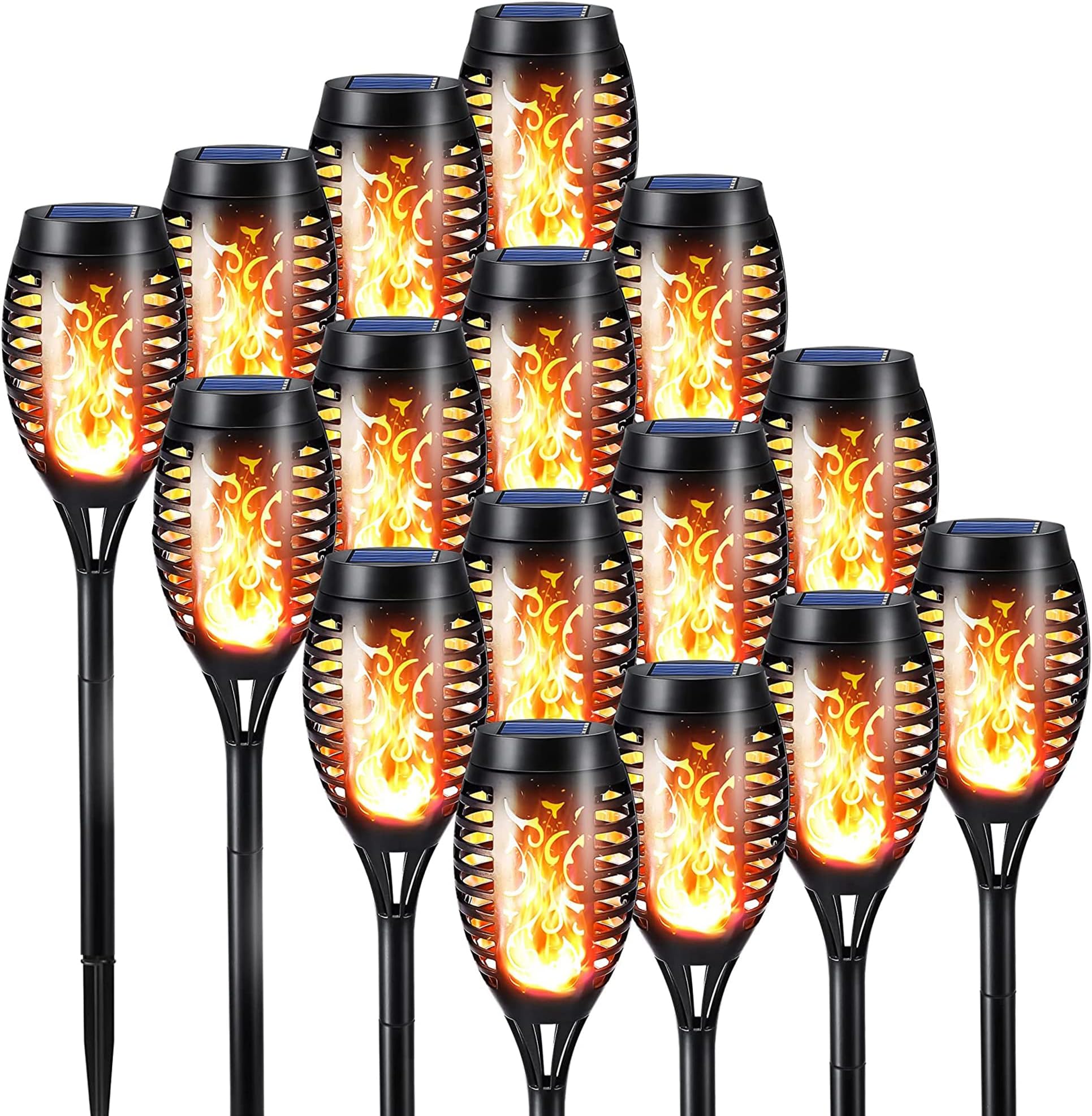 – NEXVIN 16 Pack Solar Flickering Dancing Flame Lights Waterproof Solar Torch Lights for Outdoor Garden Patio Pathway Yard Driveway Decorative