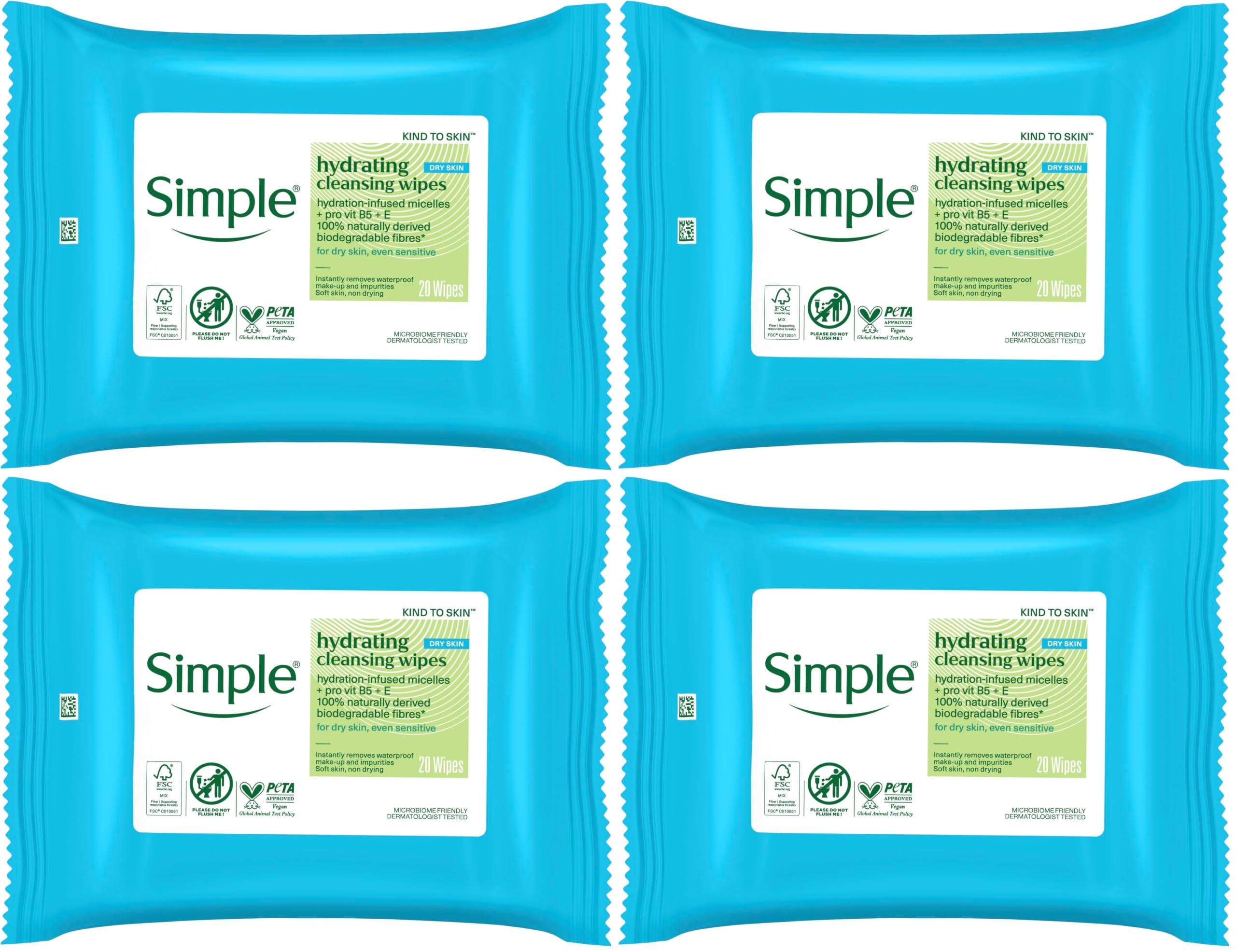 Simple Micellar Wipes 20 (Pack of 4)