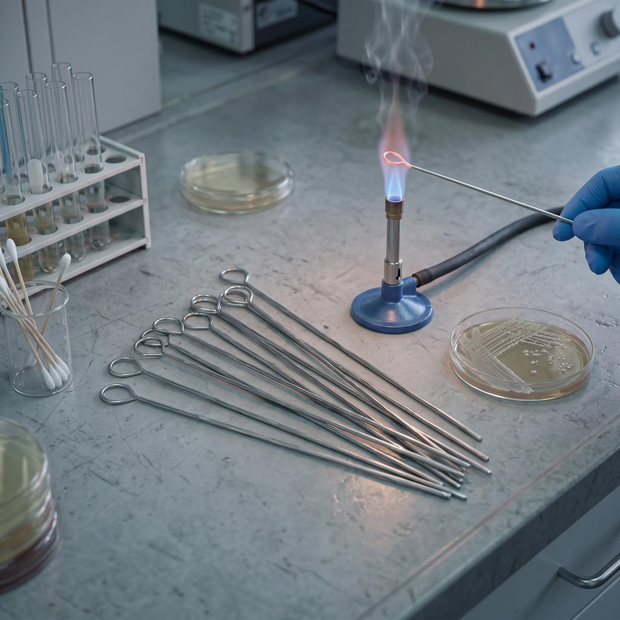 10 Anses de Prélèvement Réutilisables 3 mm – Boucles d’Inoculation en Acier Inoxydable – Outils d’Étalement Cellulaire pour Culture de Tissus