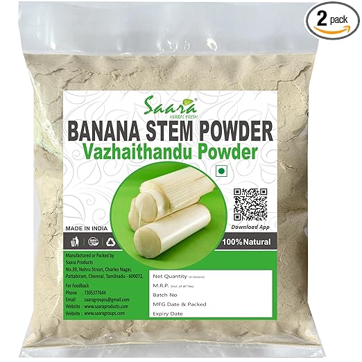 Saara HERBAL FRESH Banana Stem Powder (Valai Thandu) | Edible Grade | Herbal Supplement | 100g Pack