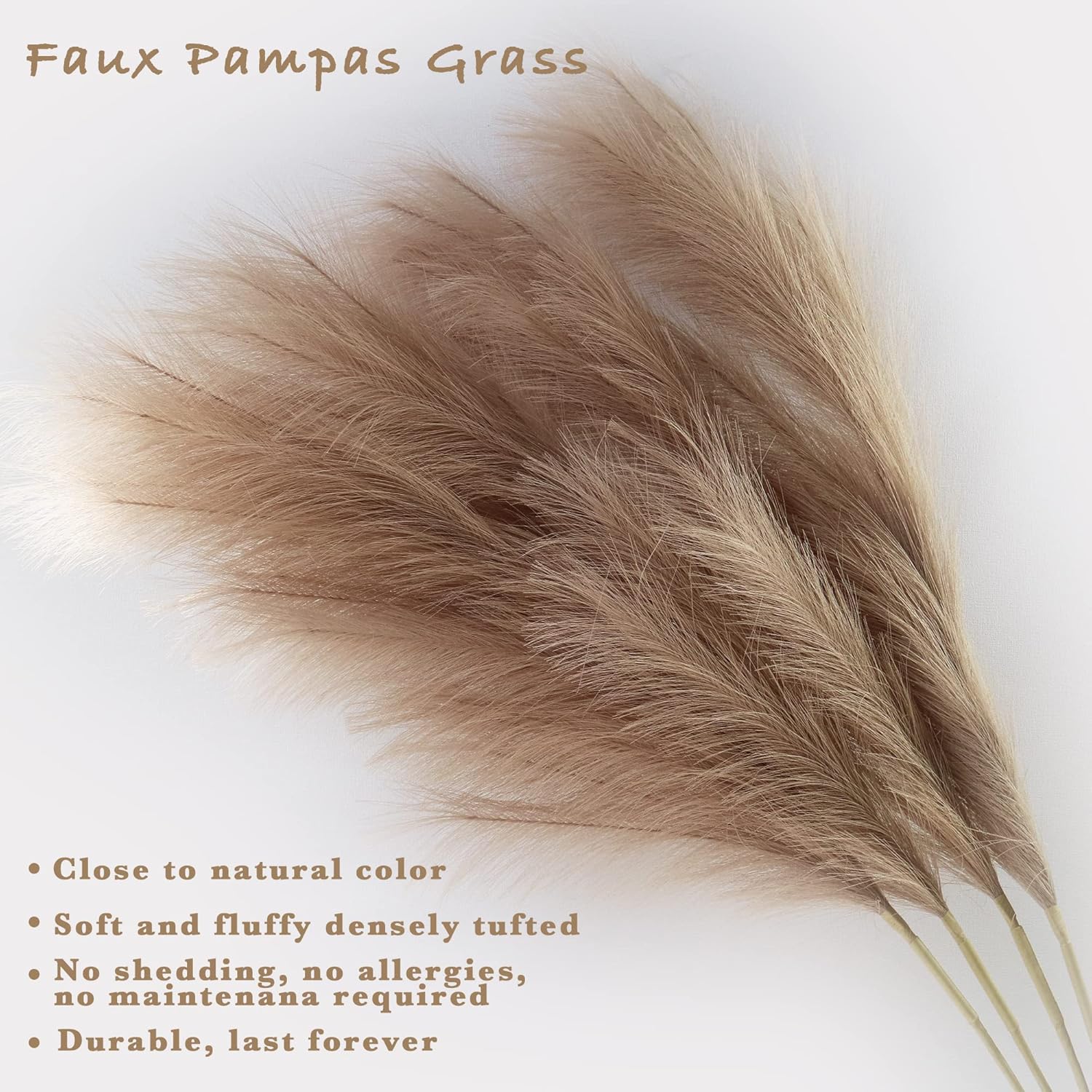 Oiijjur 4ピース フェイクパンパスグラス 高さ43インチ/3フィート 抜け落ちない 大型 人工ふわふわリード フェイクフラワ