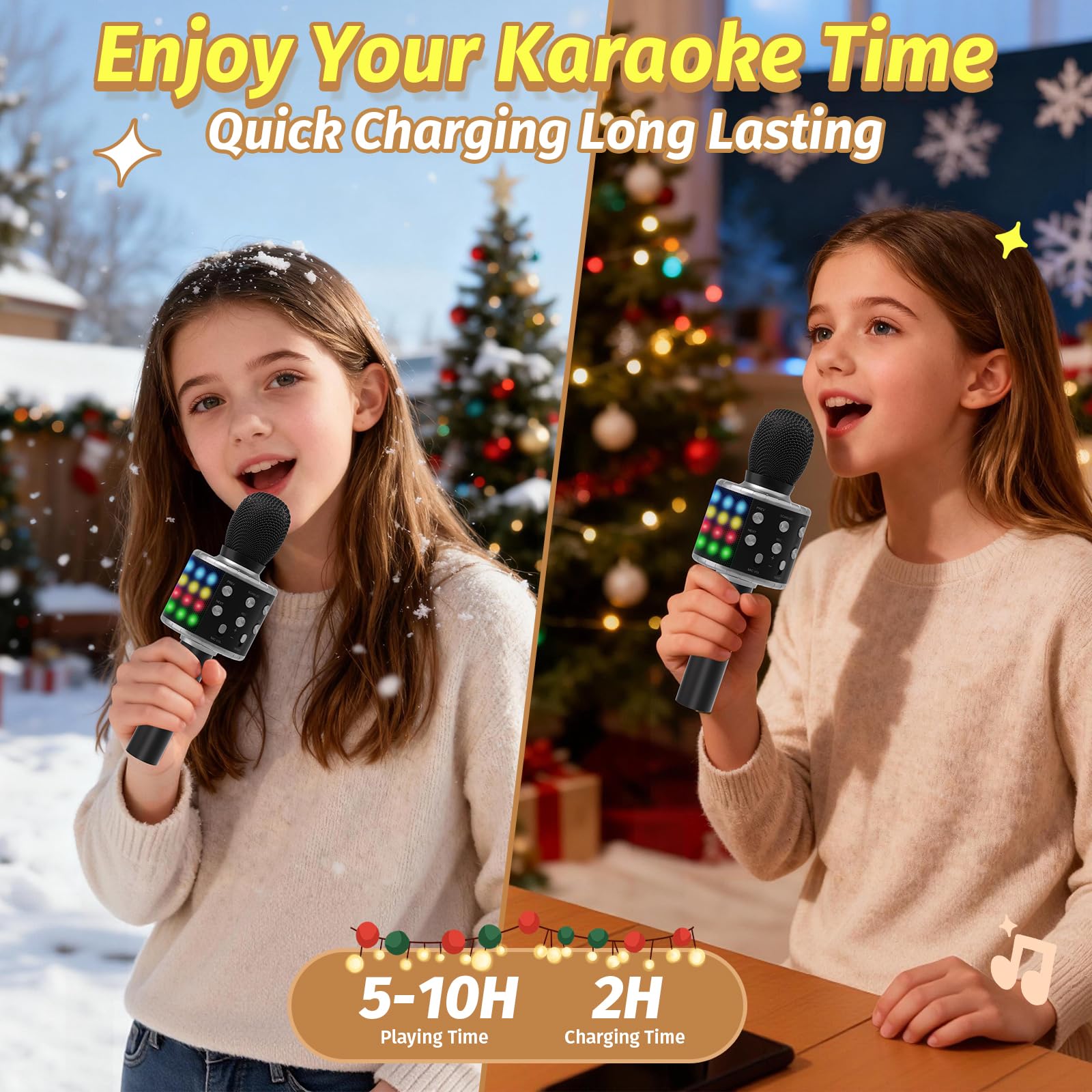 Mikrofon Karaoke Bluetooth Bezprzewodowy dla Dzieci, Przenośny z LED, Kompatybilny z Android/iOS