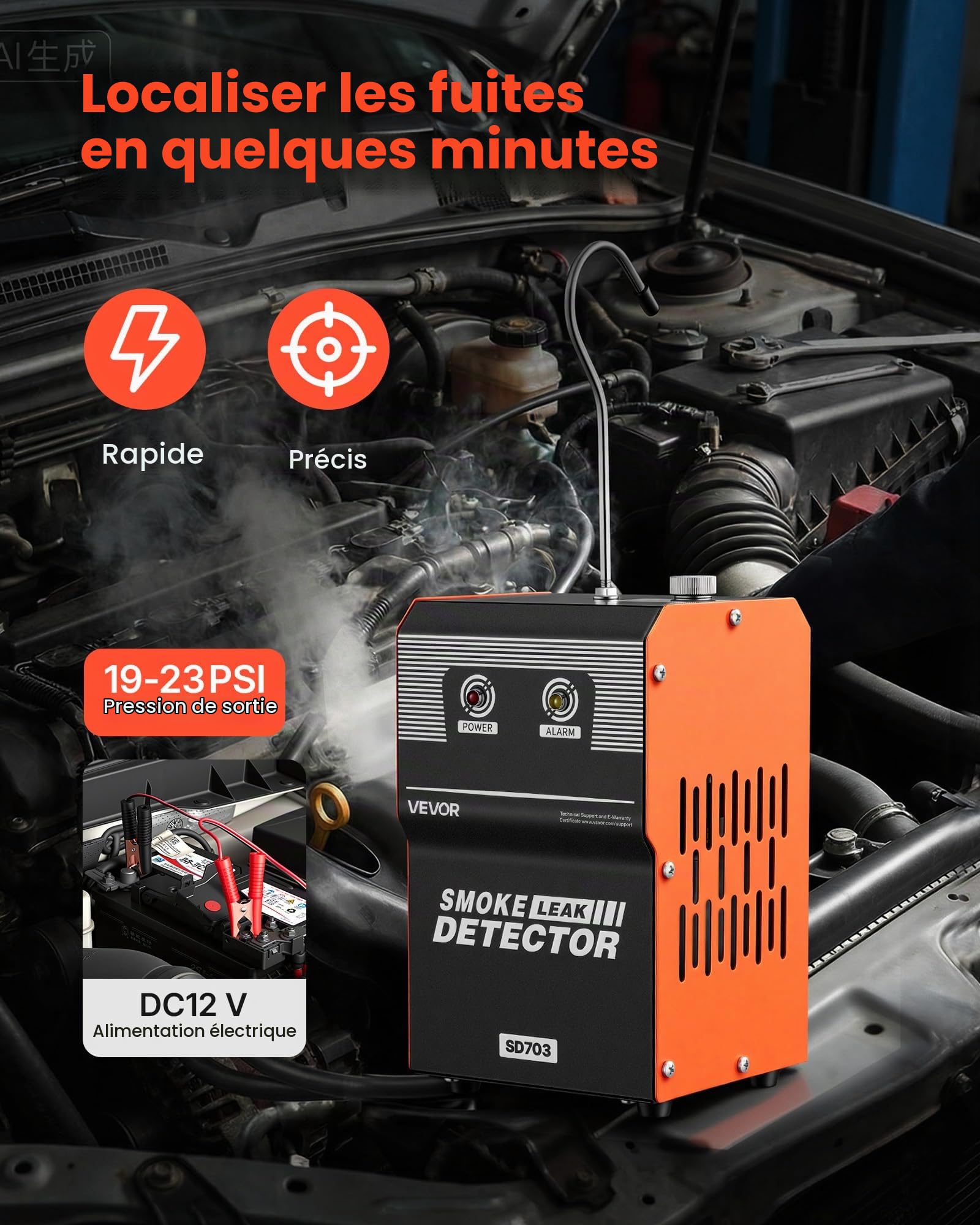 VEVOR Détecteur de Fuite de Fumée 12 V, Machine à Fumée Automobile pour Système EVAP et Circuits de Carburant, Testeur de Vide avec Pompe à Air Intégré, Double Mode, pour Voiture, Moto, Camion, Bateau