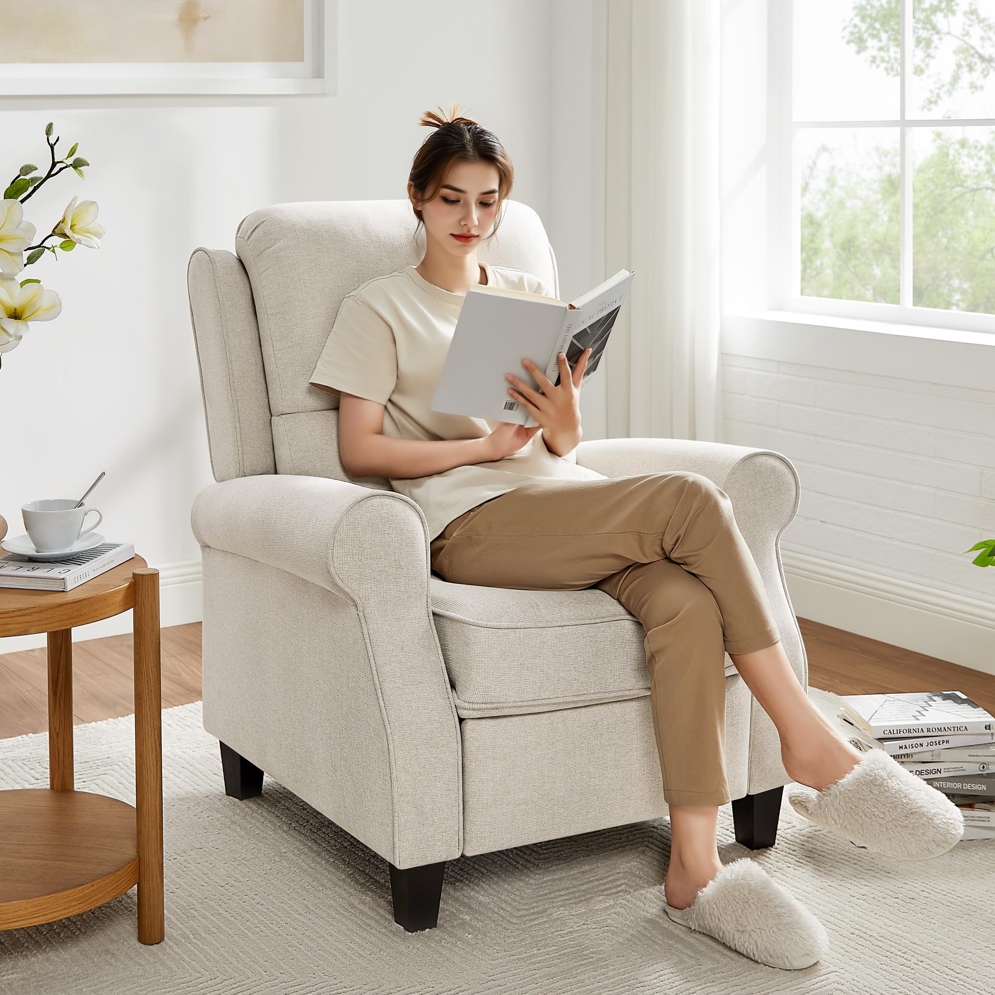 Oversized Recliner Chair for Living Room, Modern Reclining Sofa Home Theater Seating with Upholstered Push Back, Mid-Century Reclining Armchair with