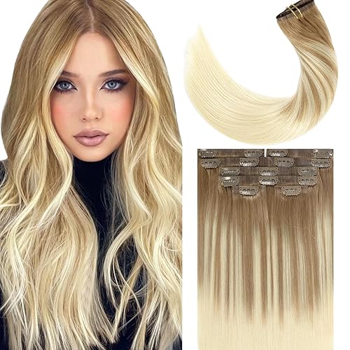 Vista 399 de Lacer Extensiones de cabello humano con clip, de doble trama, cabello brasileño de cabeza completa, color negro azabache, extensiones de cabello