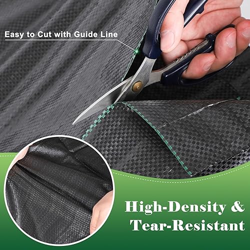 Miniatura 4 de FEED GARDEN Tela de barrera de malezas de 4 x 100 pies, tela geotextil resistente de 3.2 onzas para jardinería, con 30 estacas en forma de U