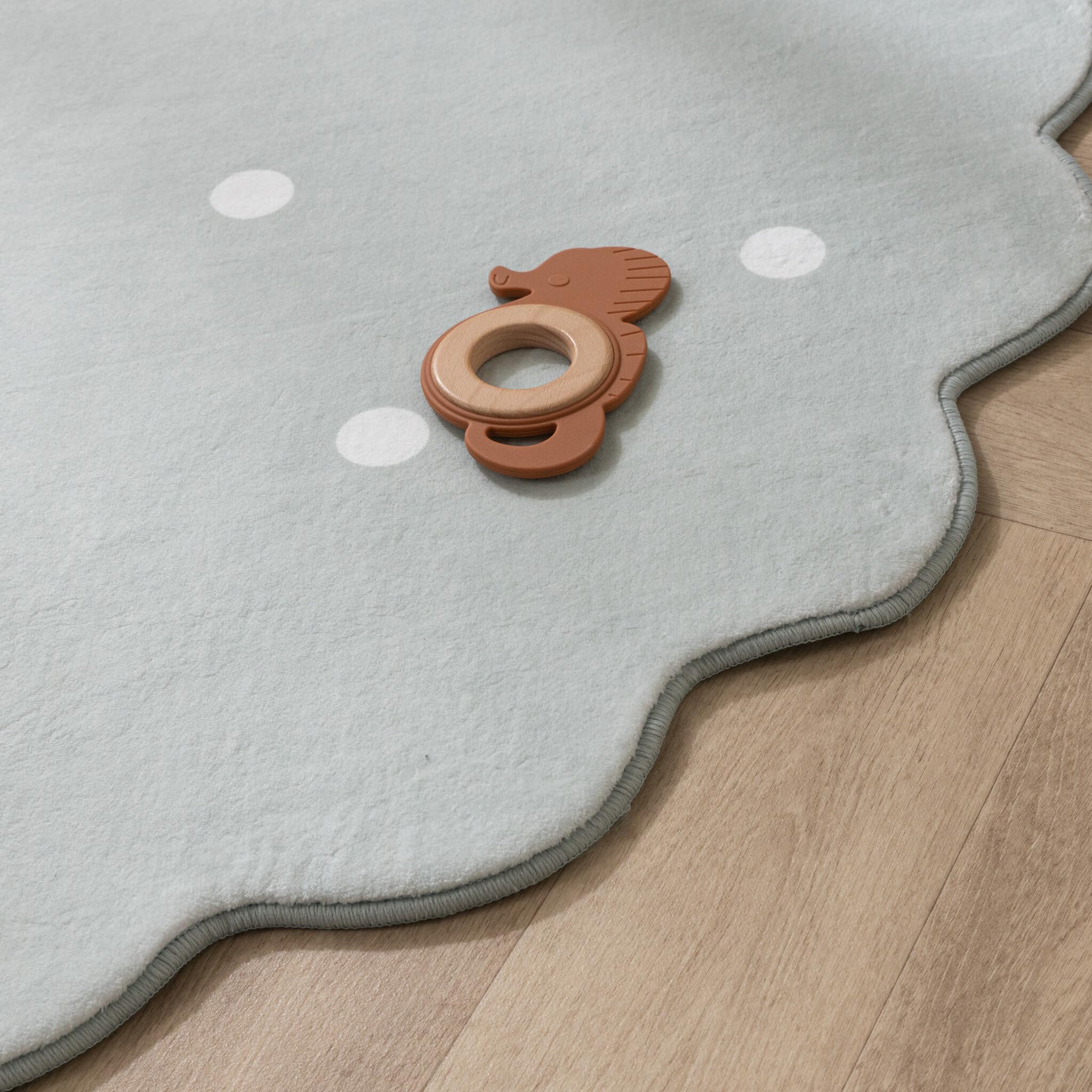 Little Olly Teppich Kinderzimmer Rund - Cloudy Dots Minze - Ø 160 cm