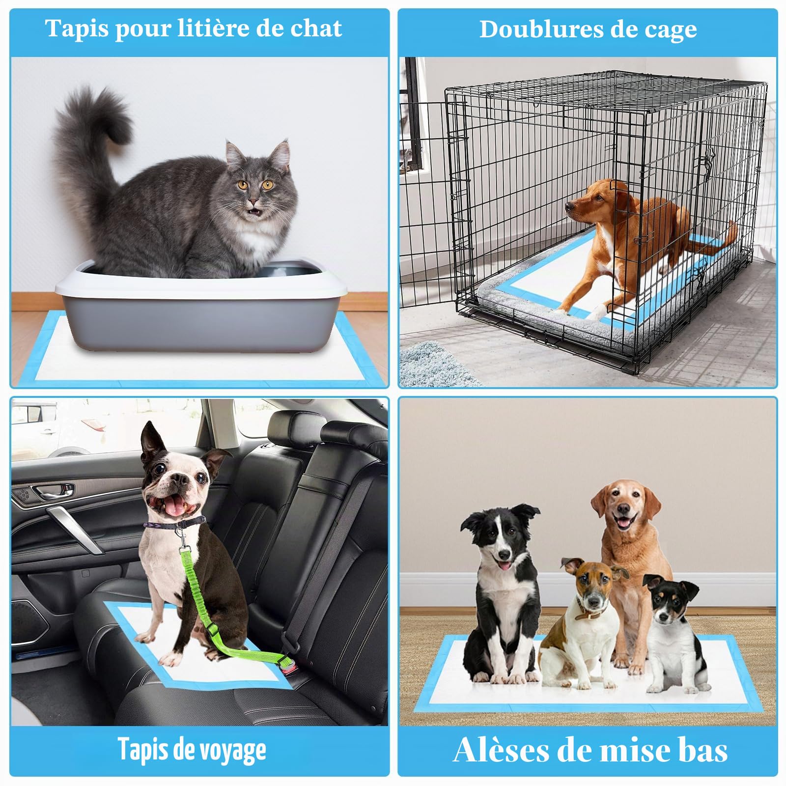 Alaise pour Chien 100 Pièces,60 x60cm Aleses Jetables pour Chien, 5 Couches Tapis Educateur Chiot, Tapis Hygiénique Absorbant, Anti-Fuite et Séchage Rapide