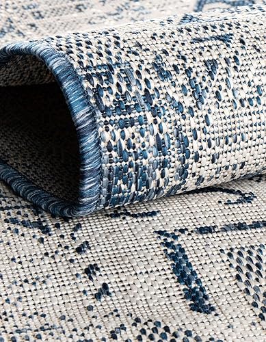 Miniatura 6 de Unique Loom Outdoor Aztec Collection Alfombra de área - Coba (2 pies x 7 pies 10 pulgadas, alfombra de pasillo, azulmarfil)