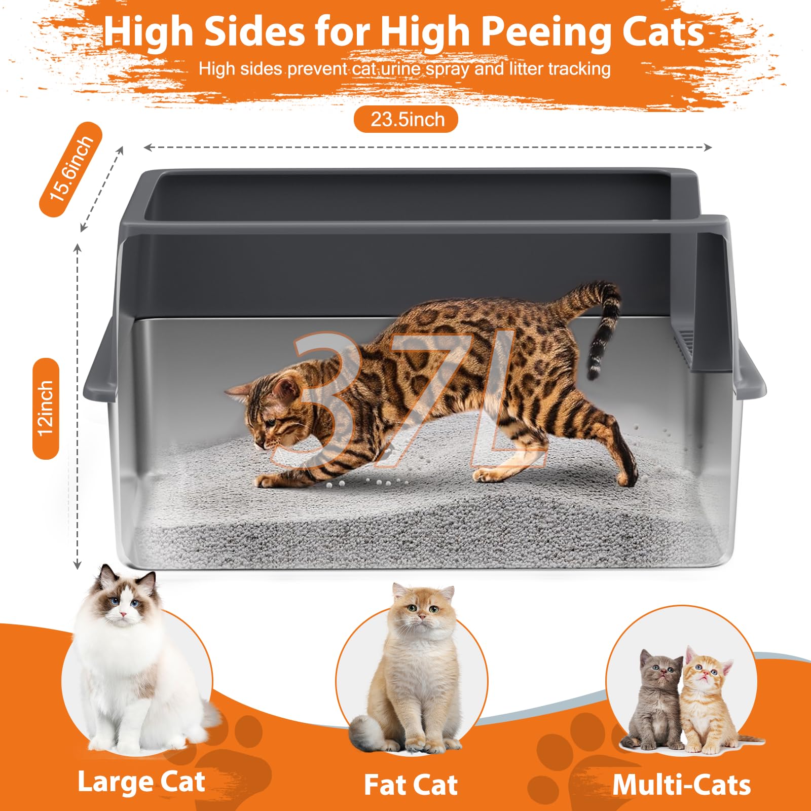 Stainless Steel Litter Box with Lid, XL Metal Cat Litter Box with Removable High Sided Enclosed, Foot Pedal & Scoop & Litter Mat for Big Cats, Anti-Urine Leakage, Non-Stick Bottom, Easy Cleaning - image 2