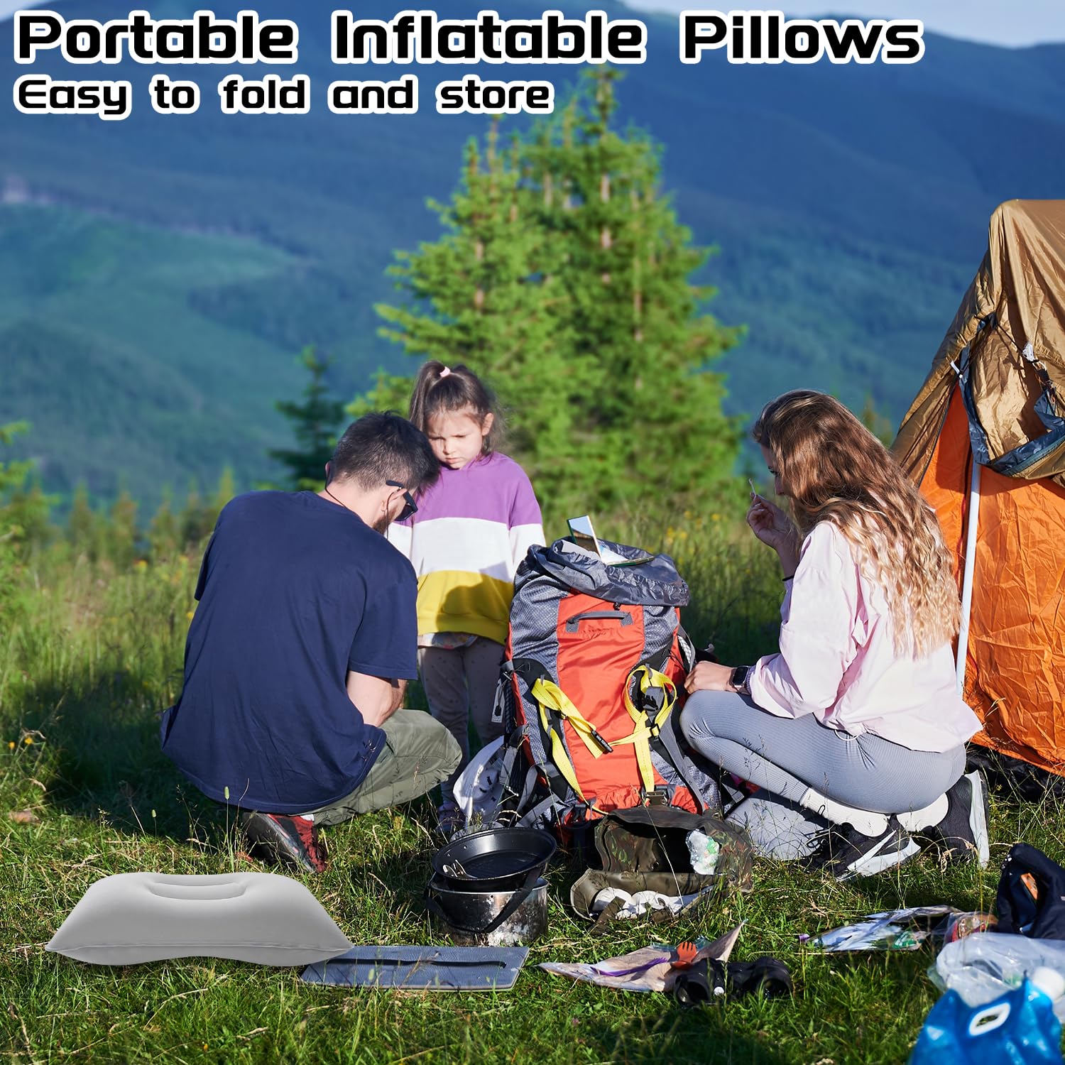 Lot 2 Coussin Gonflables De Voyage VLYX - Léger Compact Fermeté Ajustable - Pour Camping Avion Voiture Plage