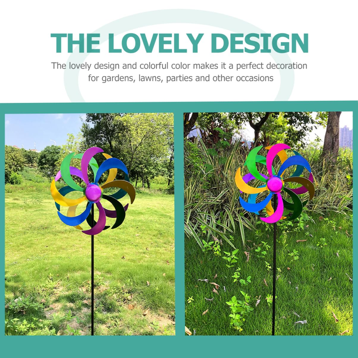Happyyami Buntes Regenbogen Windrad aus Eisen für Garten und Hof, 1 Stück | Fröhliches Design, Leuchtende Farben, für Rasenflächen und Außenbereiche