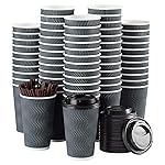 Disposable Coffee Cups with Lids and Straws - 16 oz (90 Set) Togo Hot Paper Coffee Cup with Lid To Go for Beverages Espresso Tea Insulated Reusable Cold Drinks Ripple Cups Protect Fingers From Heat