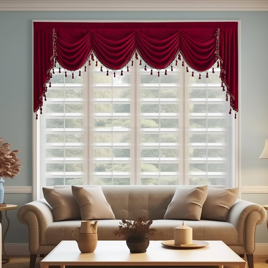 StangH Cortinas De Cenefa De Cascada Roja De Teatro, Cenefas De Terciopelo Opacas Súper Suaves Para Decoración De Navidad, Cortinas De Oscurecimiento De Habitación Para Cocina/dormitorio, 59 Pulgadas