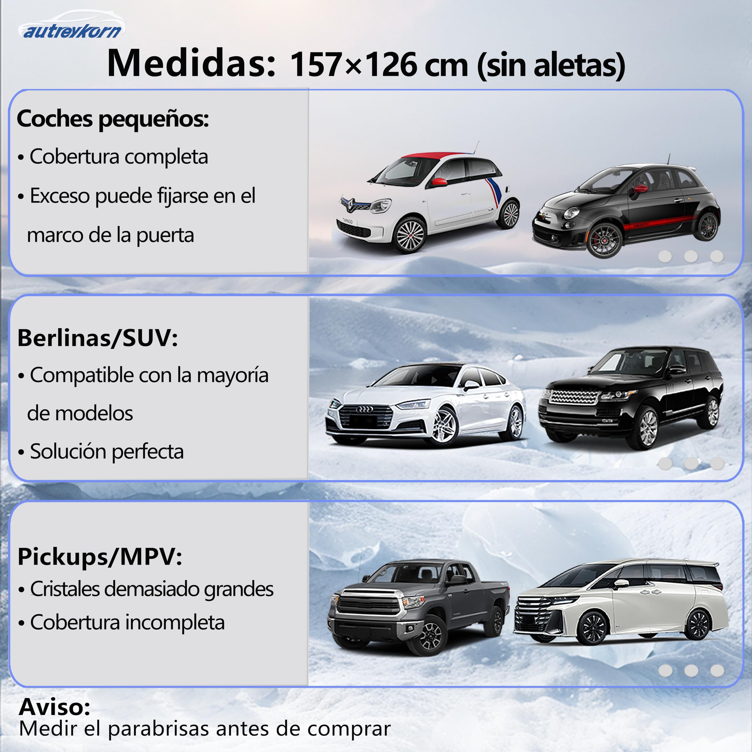 Protector Parabrisas 193x157x126 cm 5 Imanes, Cubierta Universal Antihielo y Antinieve con Orejas de Seguridad para Coche, SUV