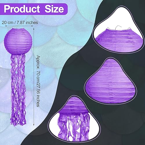 Miniatura 2 de Aurelema Juego de 8 linternas de papel de medusas colgantes de sirena, para interiores y exteriores, medusas de sirena, nido de abeja, decoración