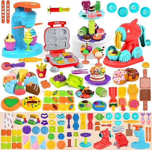 75 juegos de masa 4 en 1 para niños de 3 a 8 años, kit de herramientas de masa para manualidades, juego de helado, máquina para hacer hamburguesas