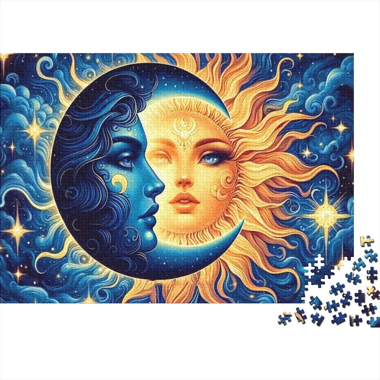 Sun Moon 1000 Pieces Puzzle Game 1000 Piece Jigsaw Puzzle for Adults Night Sky Family Puzzle Relax Decor Gift 70x50cm/1000pcs