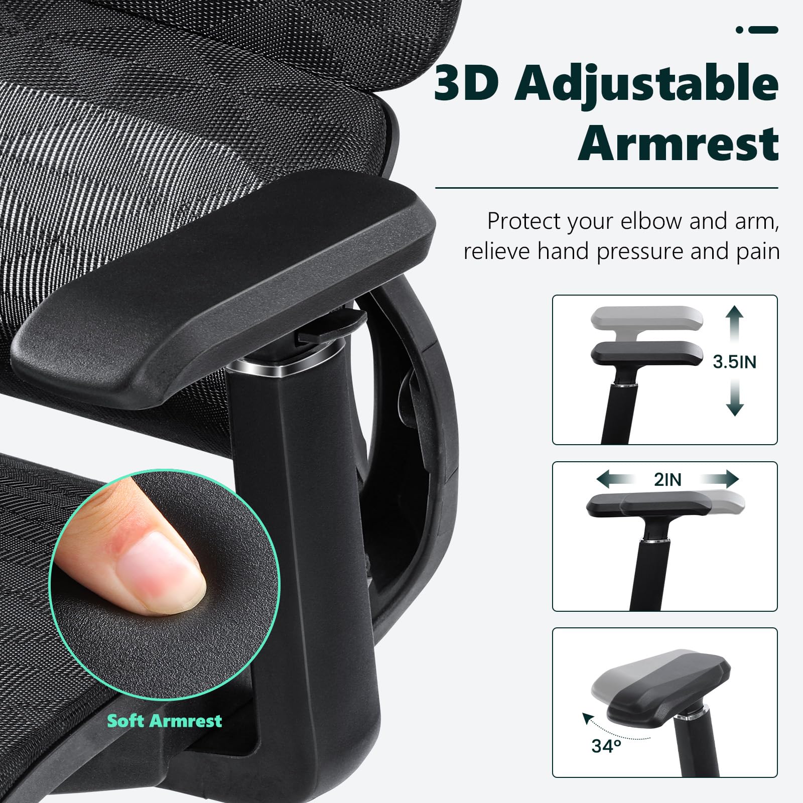 Memobarco Silla de oficina, sillas de escritorio ergonómicas con soporte lumbar, reposabrazos ajustable 3D, reposacabezas y profundidad del asiento, sillas ejecutivas de malla completa para negocios, Imagen del producto 1