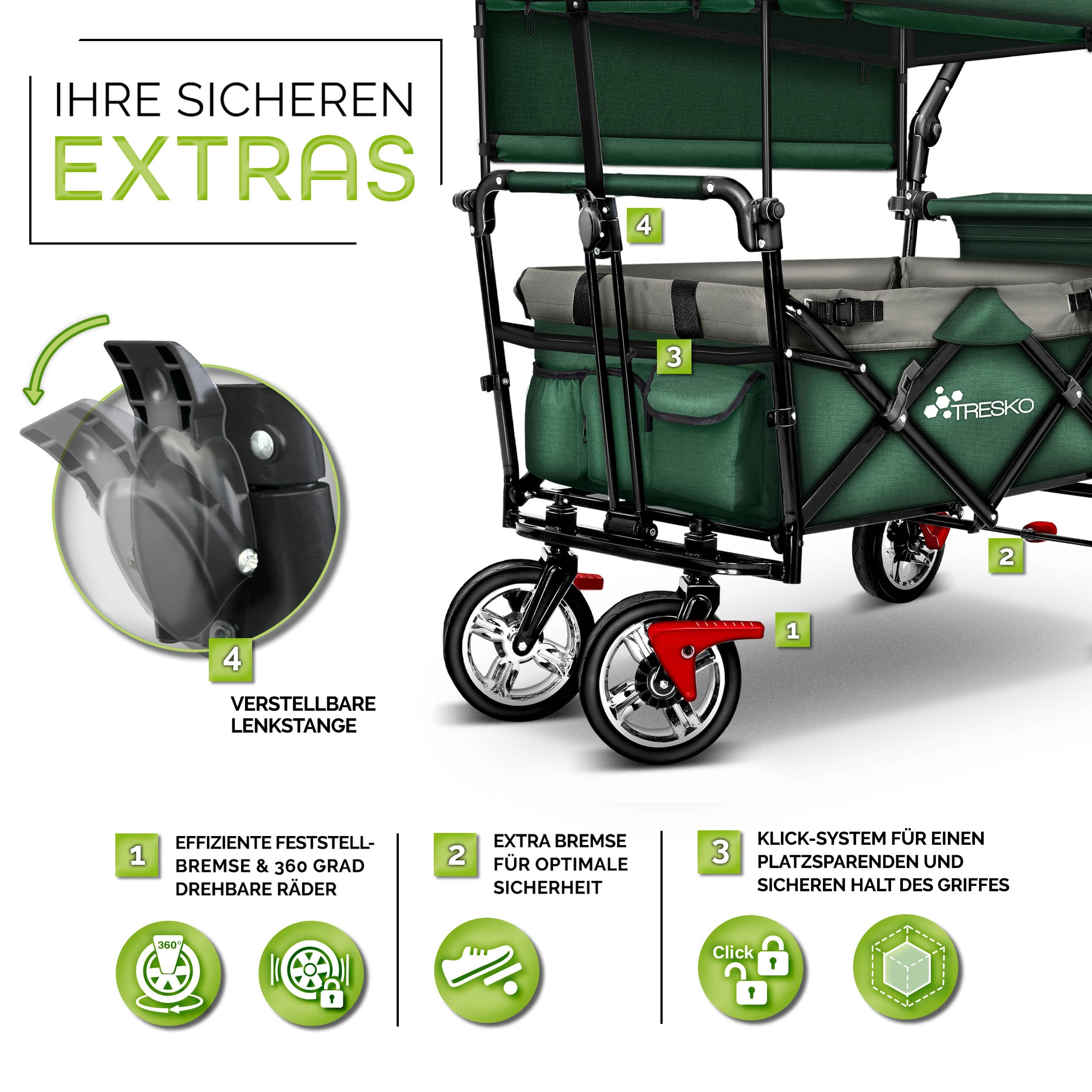 Strandwagen Faltbar PONTTOR Bollerwagen Faltbar - Strandwagen Mit 360° Drehbaren Rädern, 80kg Tragkraft, Inkl. Getränketaschen Bollerwagen Ersatzteile