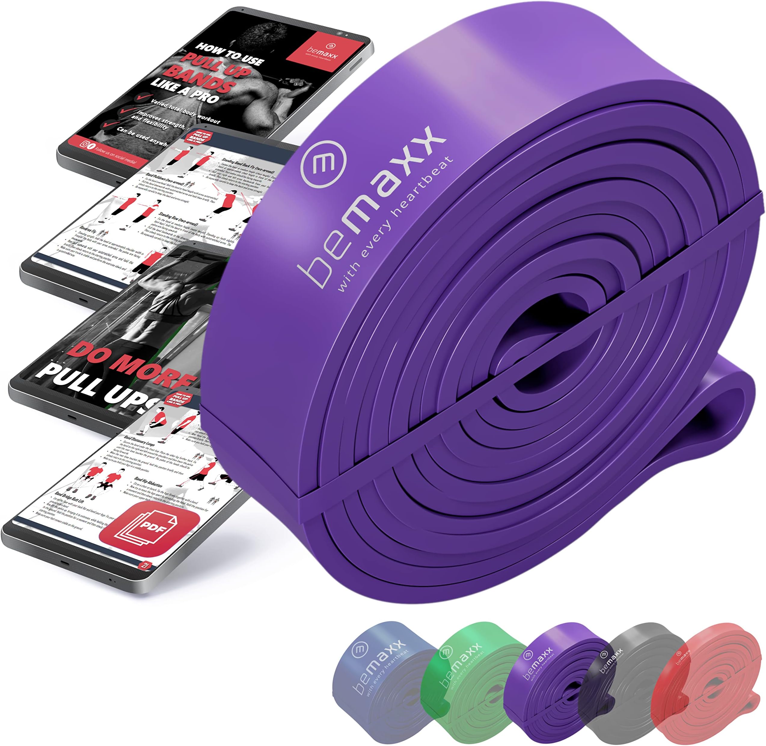 Resistance Band Heavy Strength, Pull Up Assist + Exercise Guide | Home Gym Equipment: Full Body Fitness Workout Rubber Loop, Chin Bar Assistance & Bodybuilding, Sports Gymnastics Training, Women Men