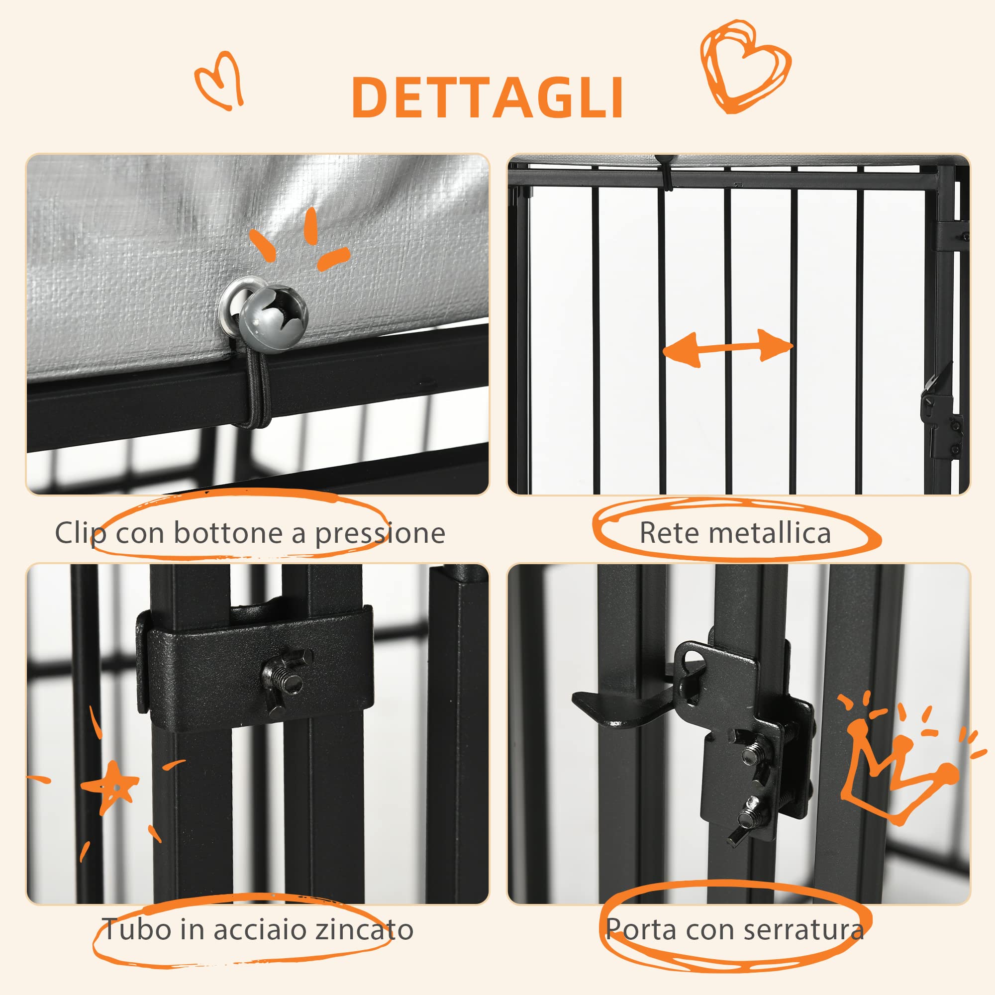 PawHut Recinto per Cani Taglia Piccola e Media, Kennel Casetta per Cani e Galline con Tettuccio, 122x122x138cm