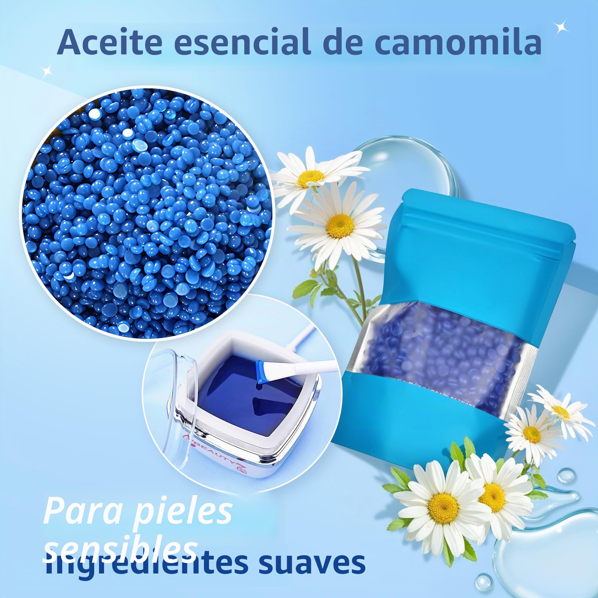 Mini Kit de Depilación Profesional para Hombres y Mujeres, para Cara, Orejas y Nariz, 100g de Cera para Vello, 10 Aplicadores 10 Moldes para Bigote, Depilación Segura, Rápida y Sin Dolor
